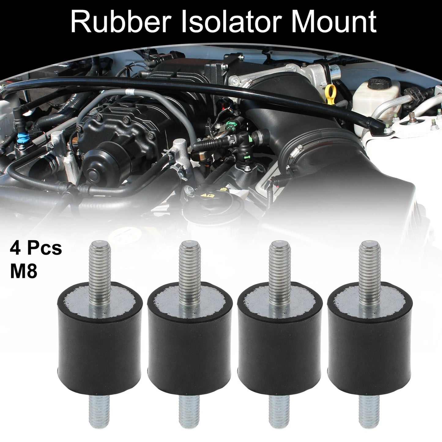 Set of 4 M8 Rubber Metal Vibration Isolator Mounts for Shock Absorber