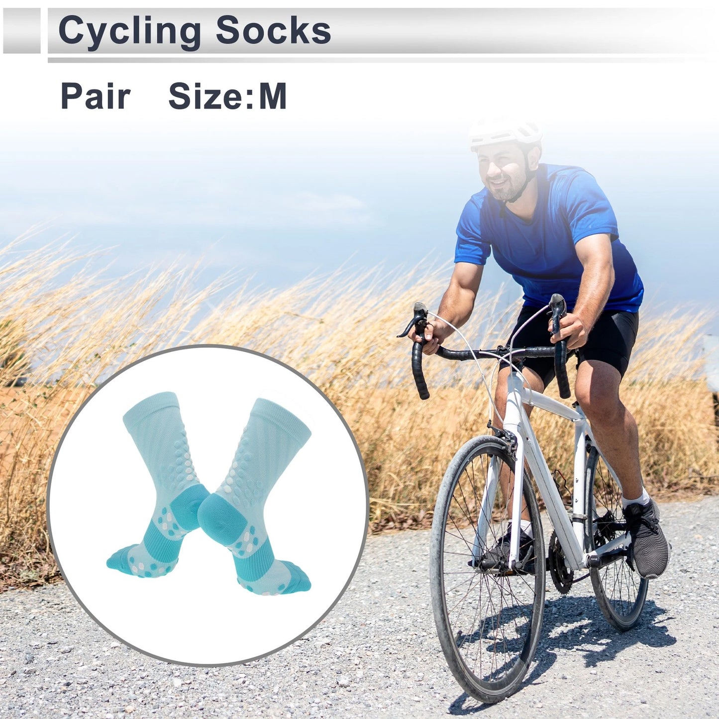 Cycling Socks Non-Slip Size M Mid-Cut Blue