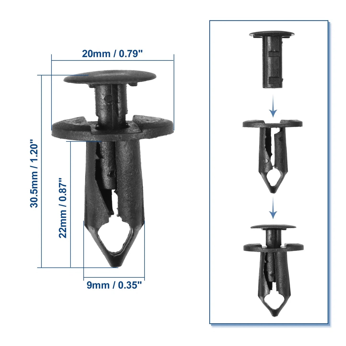 25 x Push Type Rivet Retainers for Dodge Honda Bumper Fender Fasteners