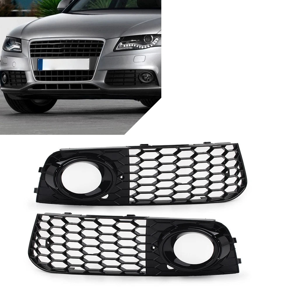 Honeycomb Fog Light Grille Cover for Audi A4 B9 SLine S4 (2016–2018) Glossy Black