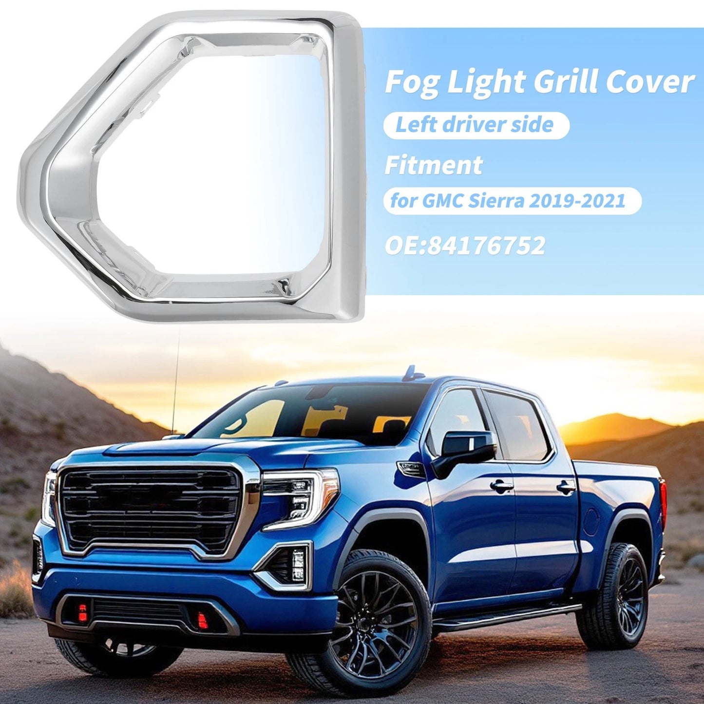 Left Side Front Bumper Fog Light Lamp Cover for GMC Sierra (2019–2021) No.84176752