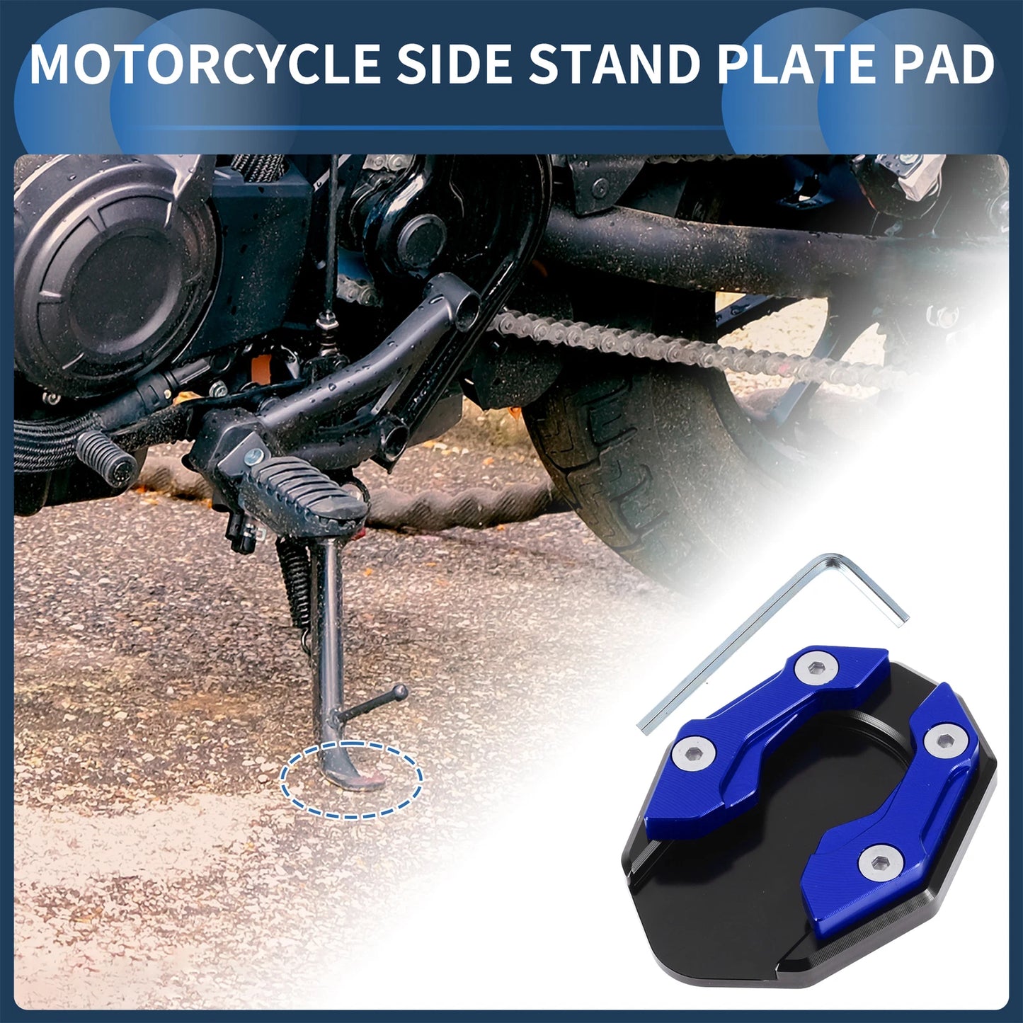 Side Stand Plate Pad for Motorcycle (Set of 1) - Aluminum Alloy, Blue