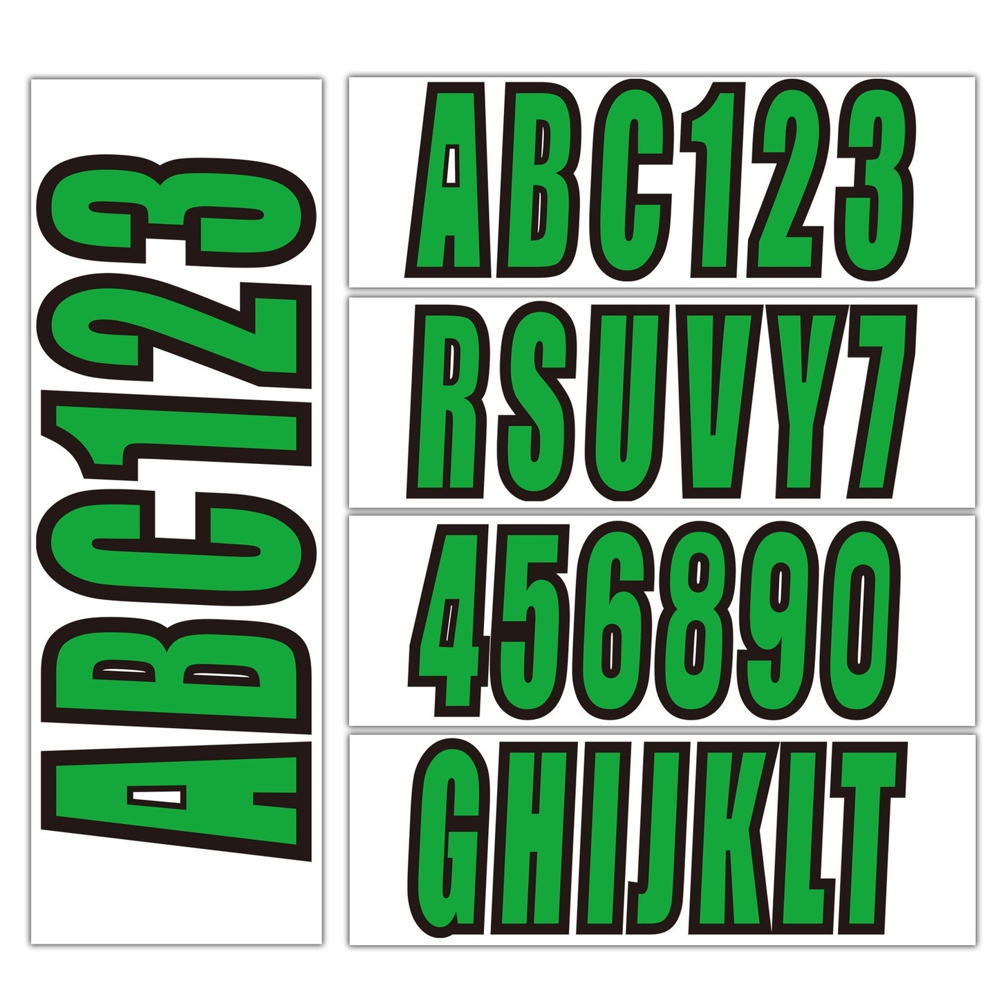 Set of 4 Green Decals for Boat Letters and Numbers A-Z & 0-9