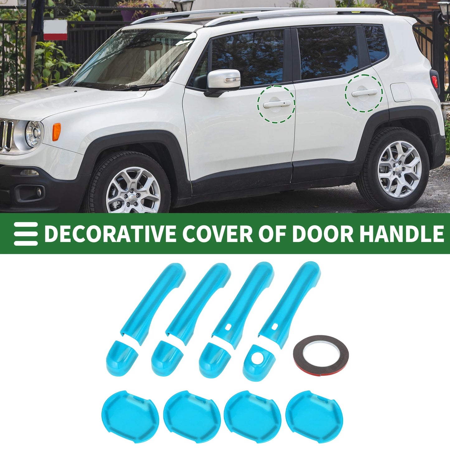 Set of 4 Exterior Door Handle Covers for Jeep Renegade (2015–2021) ABS Light Blue