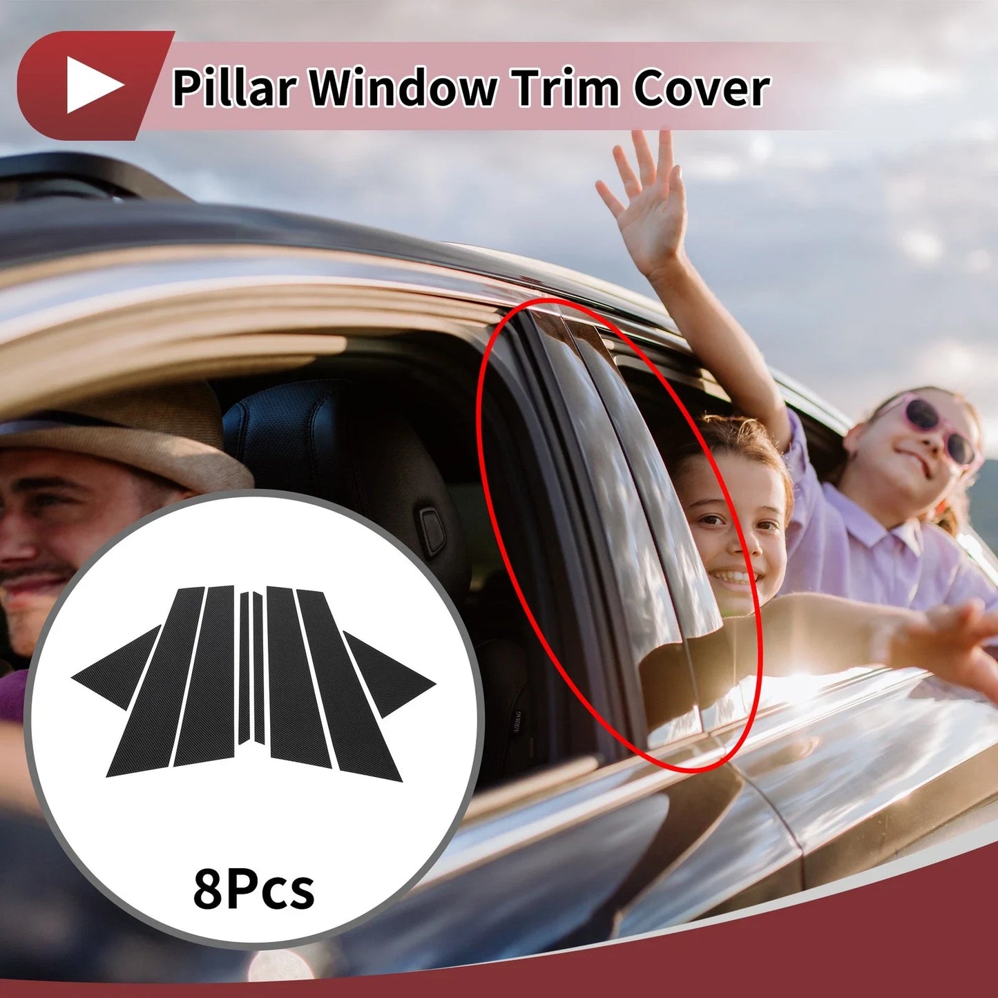 Door Pillar Window Trim for BMW 2-Series Wagon (2016-2019) Carbon Fiber Black