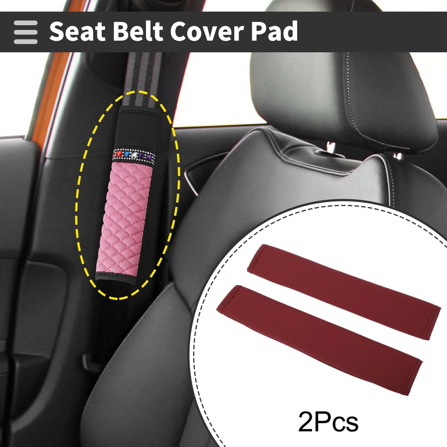 Set of 2 Burgundy Seat Belt Cover Pads for Universal Fit (11.81 inch)