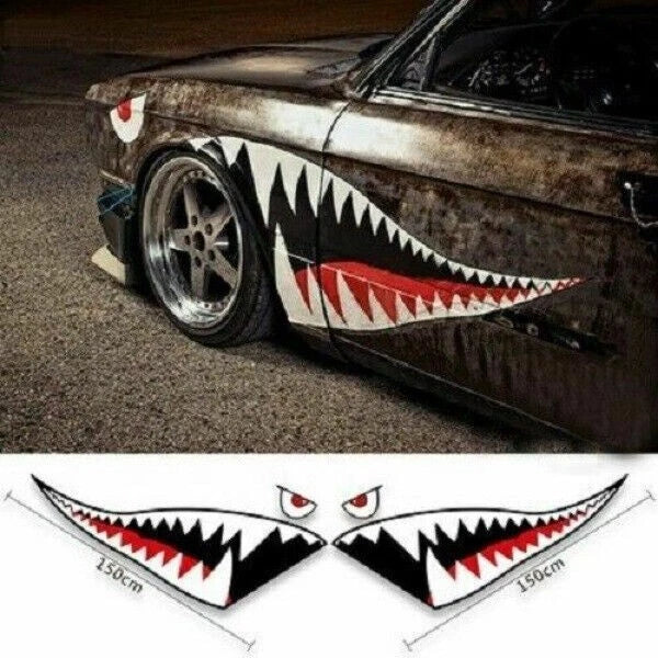 59'' / Exterior Side Door Decal / Shark Mouth Teeth Sticker Vinyl for Car