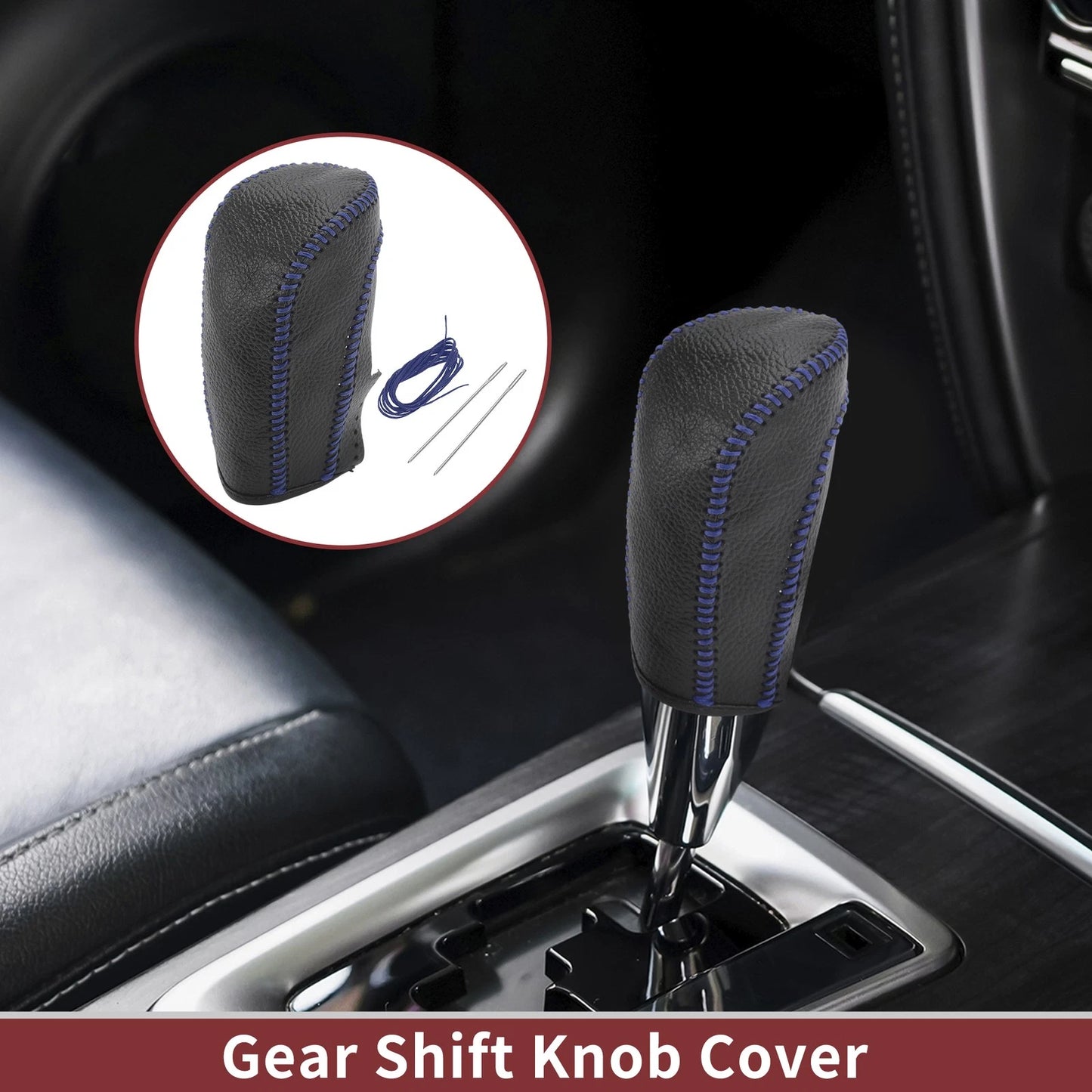 Gear Shift Knob Cover for Ford Fiesta (2009–2012) Black Blue Faux Leather
