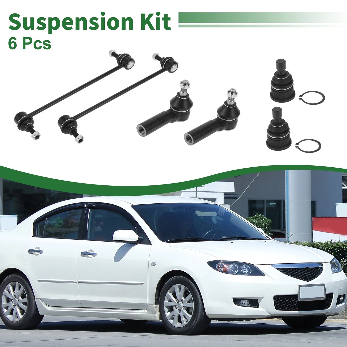 6pcs Front Suspension Kit Outer Tie Rod End Sway Bar Link for Mazda Tribute (2001–2007)