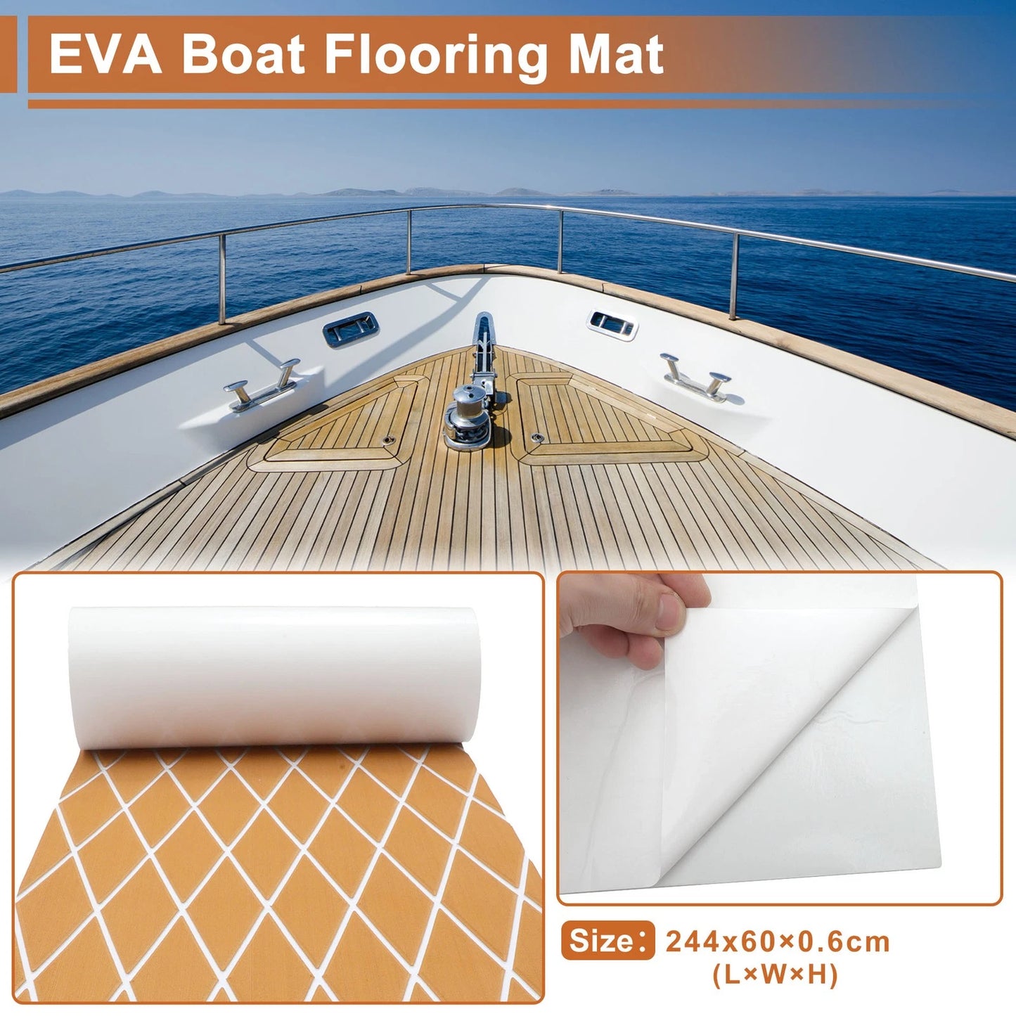 EVA Boat Flooring Strip 96" L x 24" W Brown with White Line
