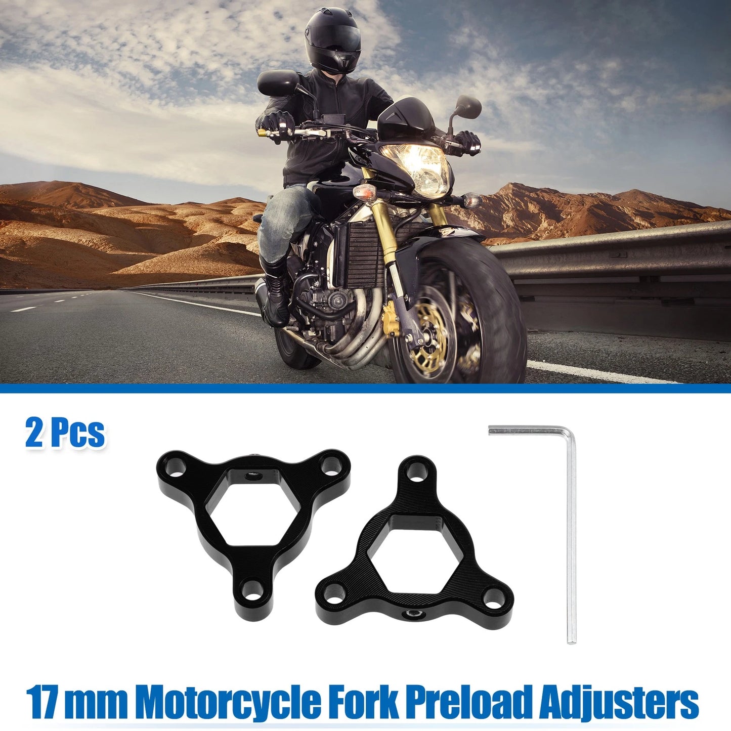 2X 17mm Racing Motorcycle Fork Preload Adjusters Aluminum Black