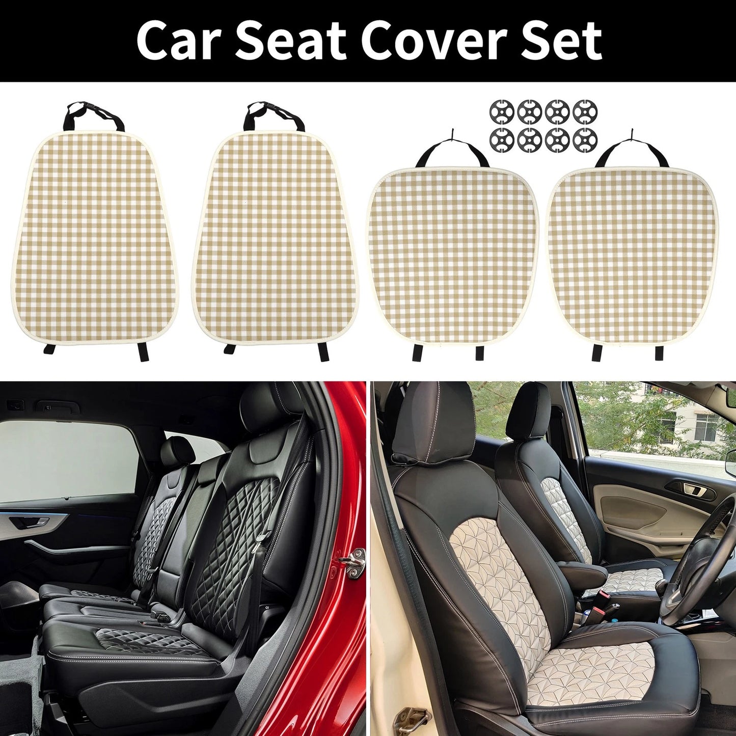 Set of 2 Car Seat Covers for Front and Rear Seats (Cotton, Brown)