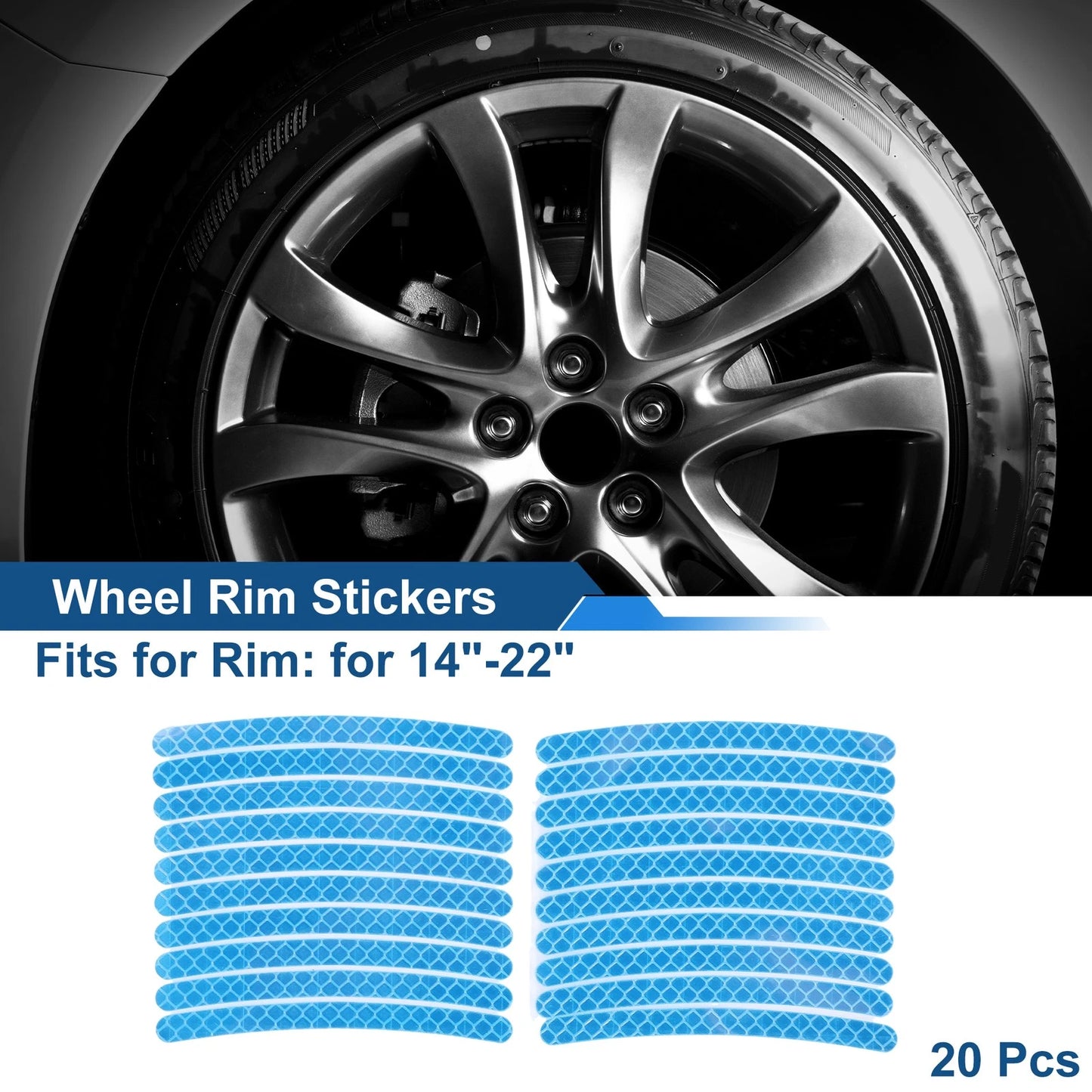 20 Pcs Arc-Shape Wheel Rim Stickers for 14"-22" Rims (Light Blue)