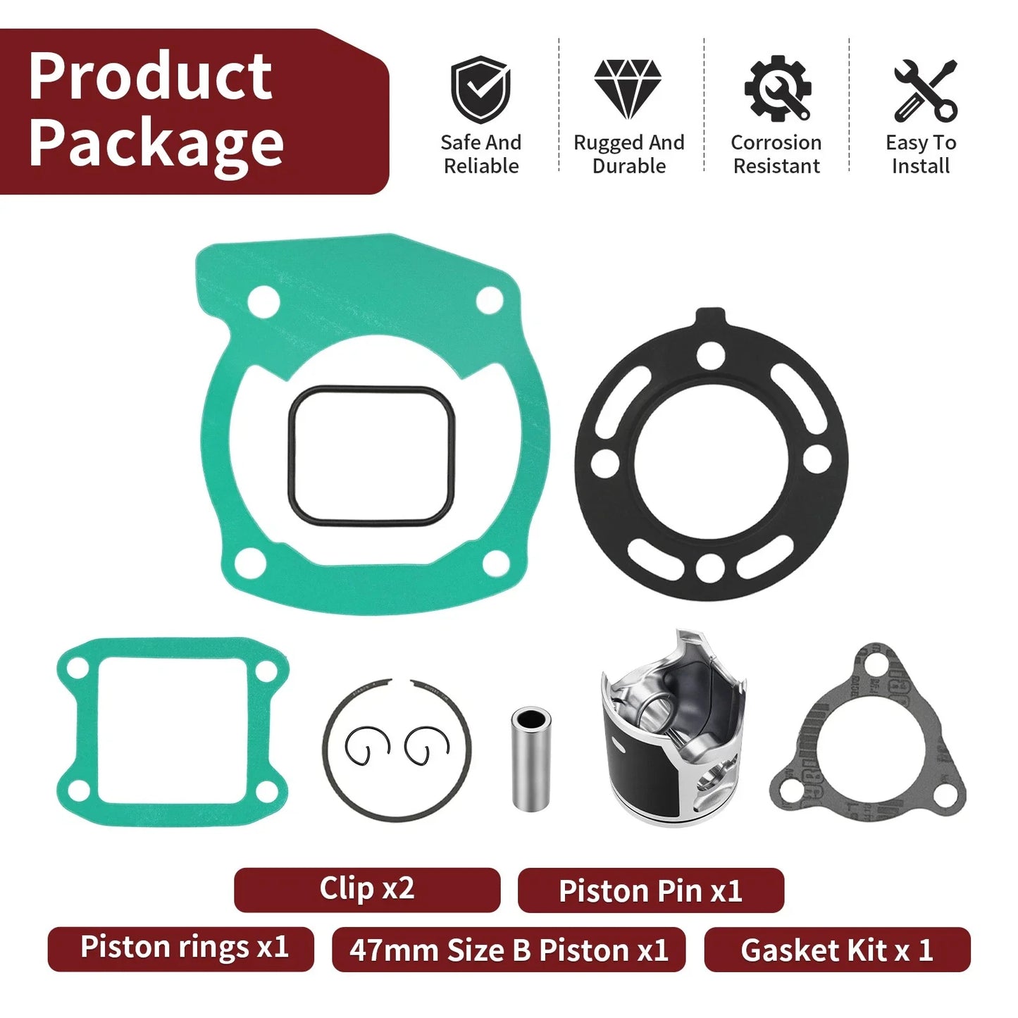 Piston w/ Ring Kit Gaskets Top End Rubuild Kit for Honda CR80R (1992–2002)