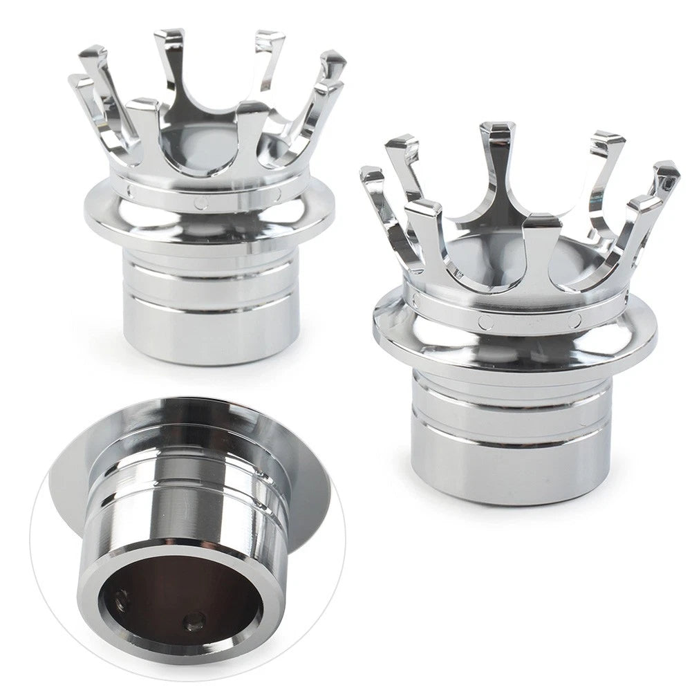 Crown Front Axle Nut Cover Pair for Harley Softail Sportster Road King (Chrome)