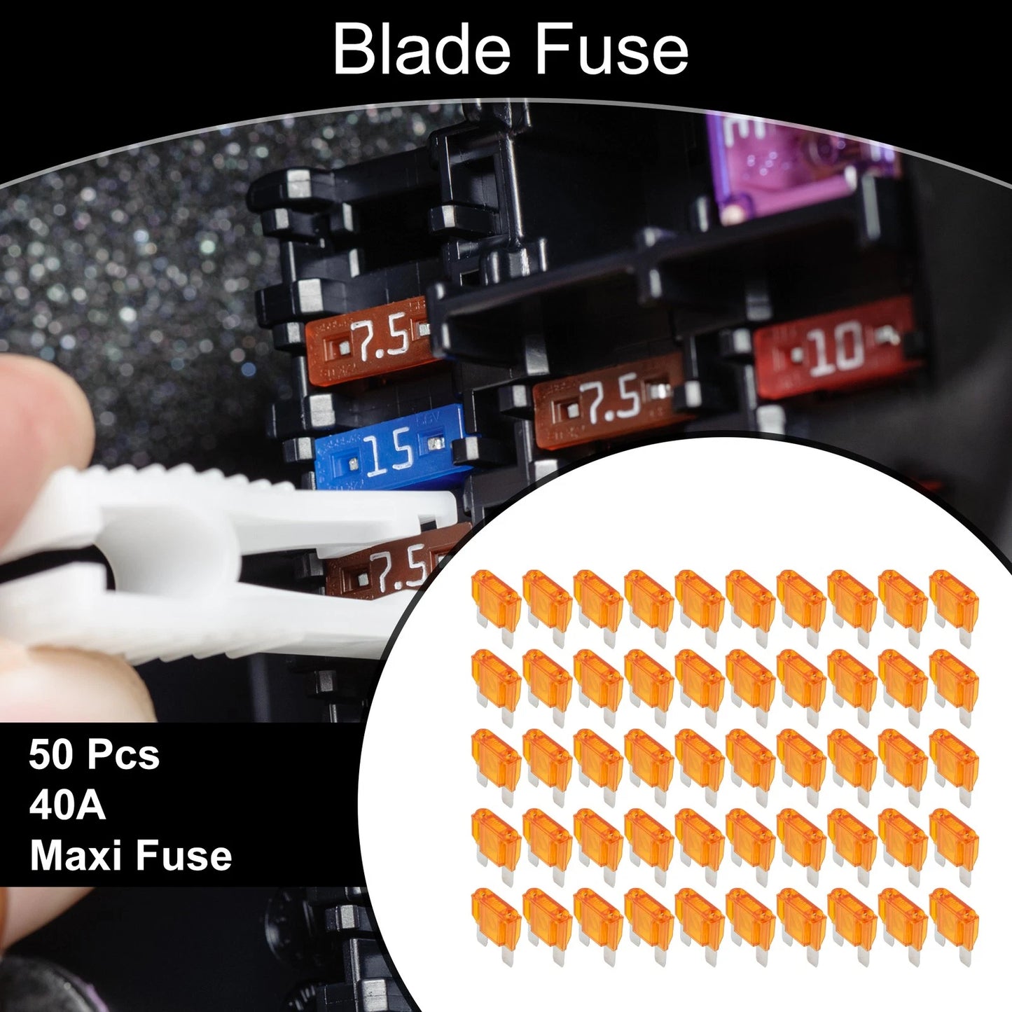 Set of 50 Maxi Fuse 40A Blade Fuses for Car Boat Truck RV Motorcycle