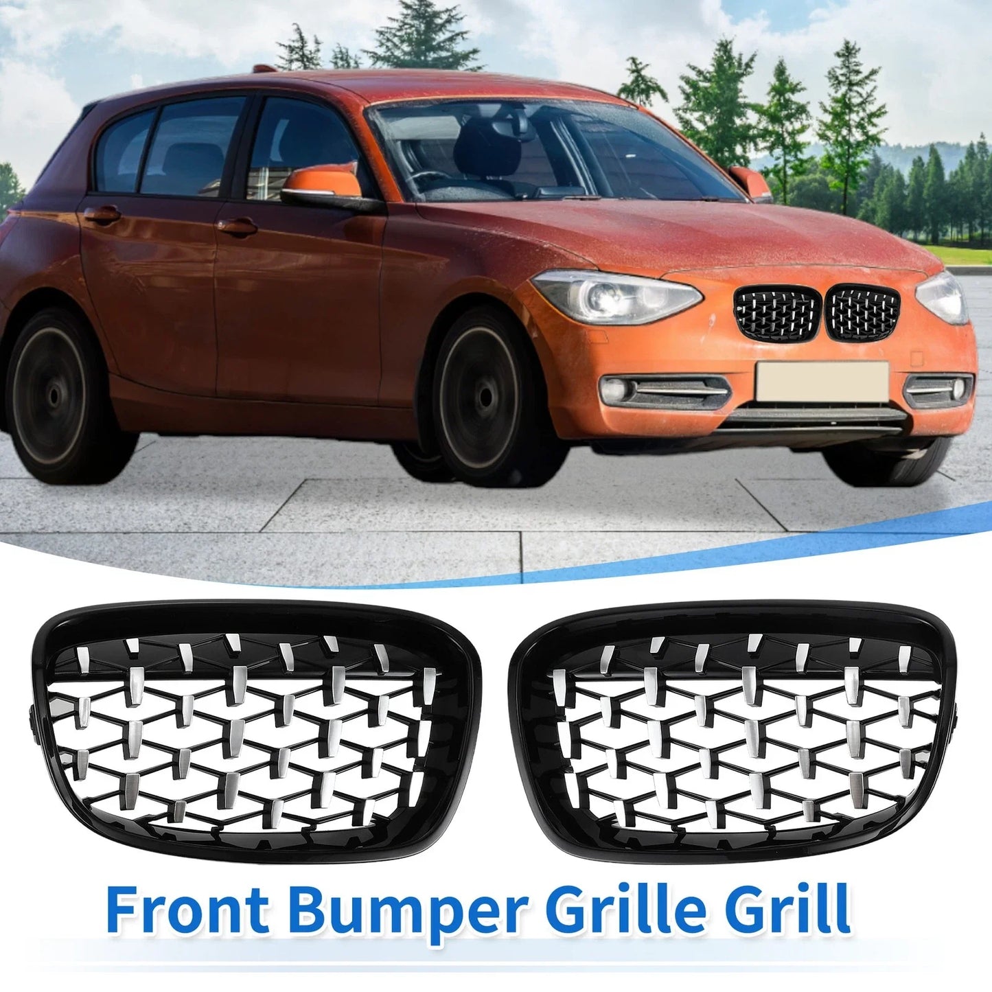 Front Upper Bumper Grille Grill for BMW 1 Series Half Chrome Silver Tone