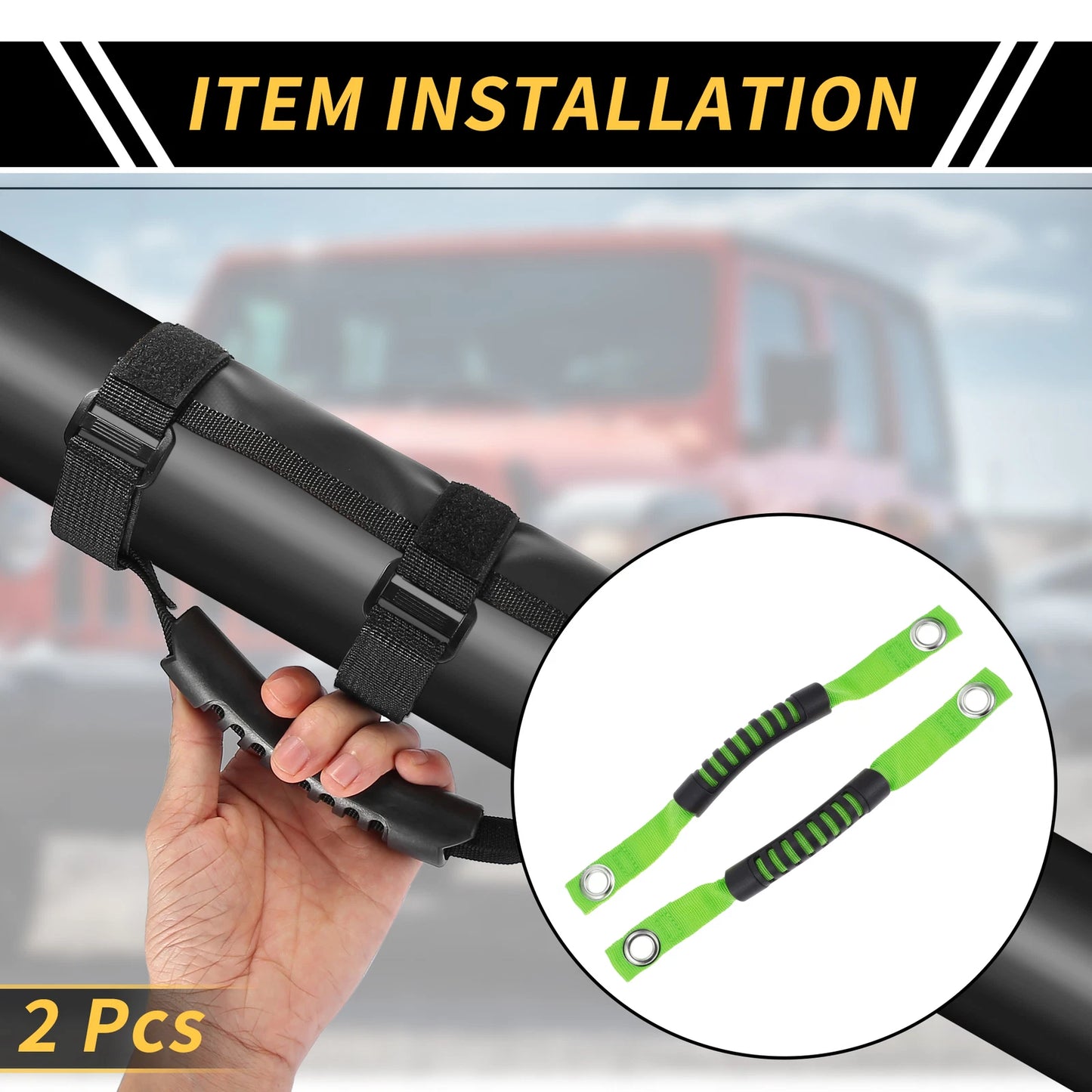 2pcs Roll Bar Grab Handles for Jeep Wrangler (2007–2018) - Green
