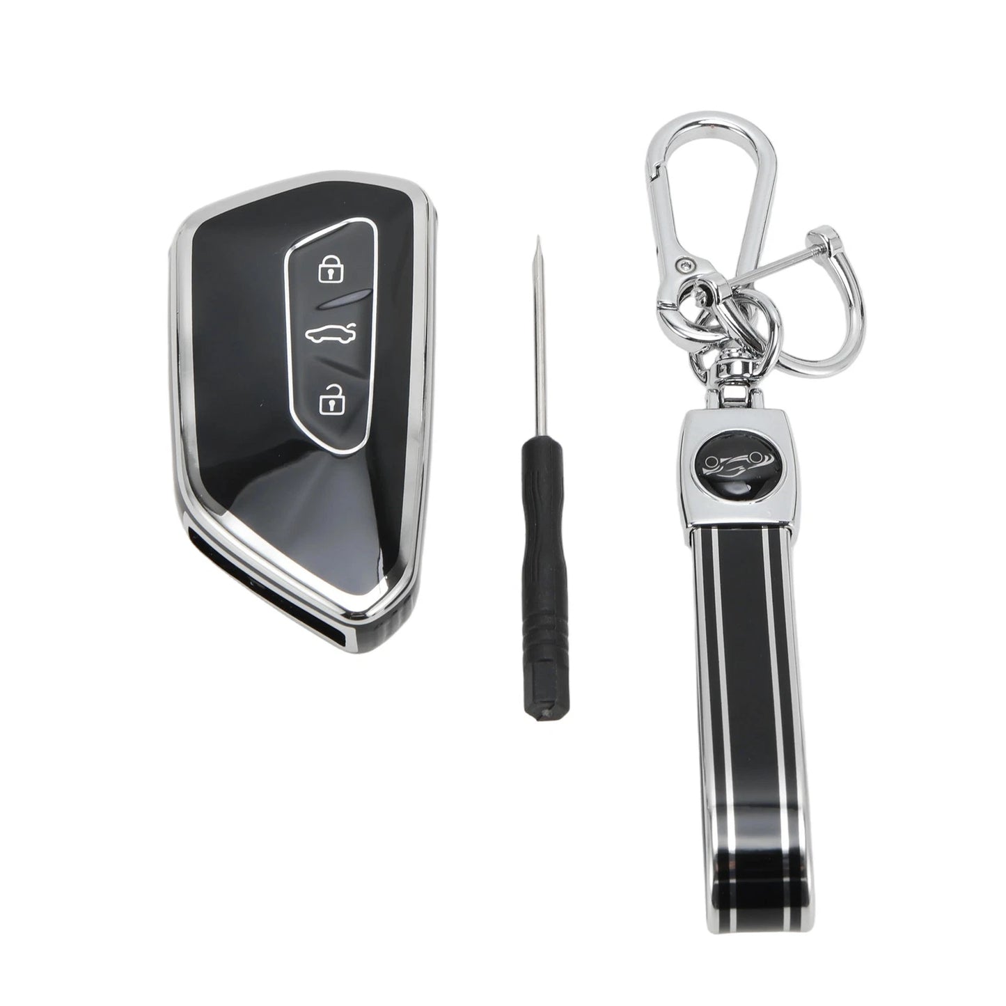 TPU Key Fob Shell Cover Case for VW Golf (2020–2023) - Black Silver Tone