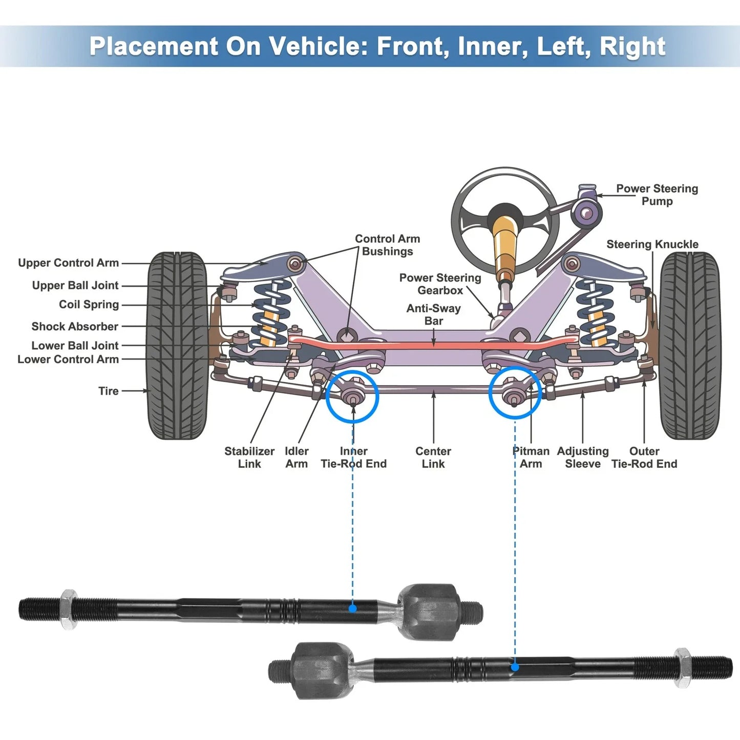 2 x Front Inner Tie Rod End Links for Chevrolet Cruze (2011-2015)