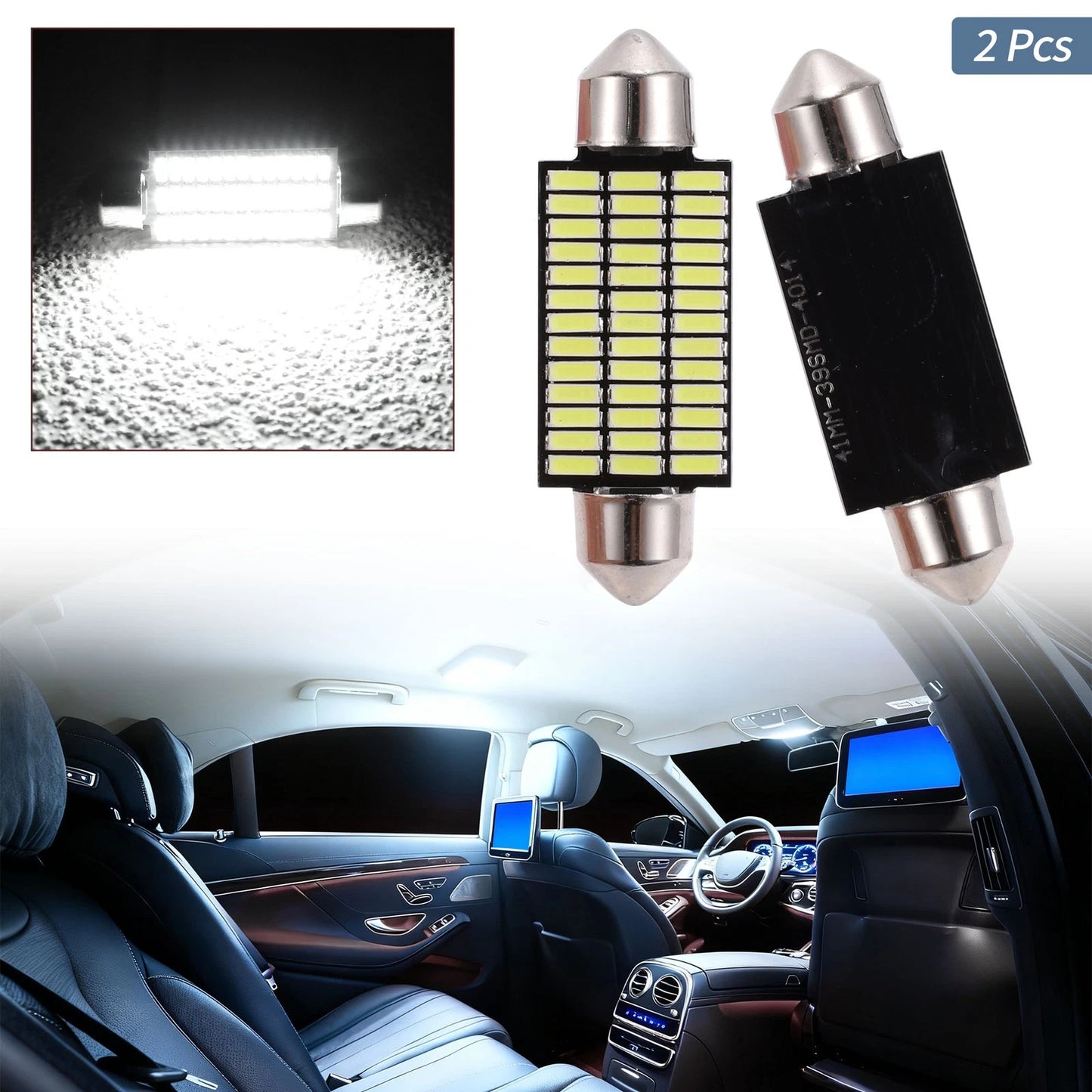 2X LED Dome Light Bulbs 4014 Chip 39 41mm