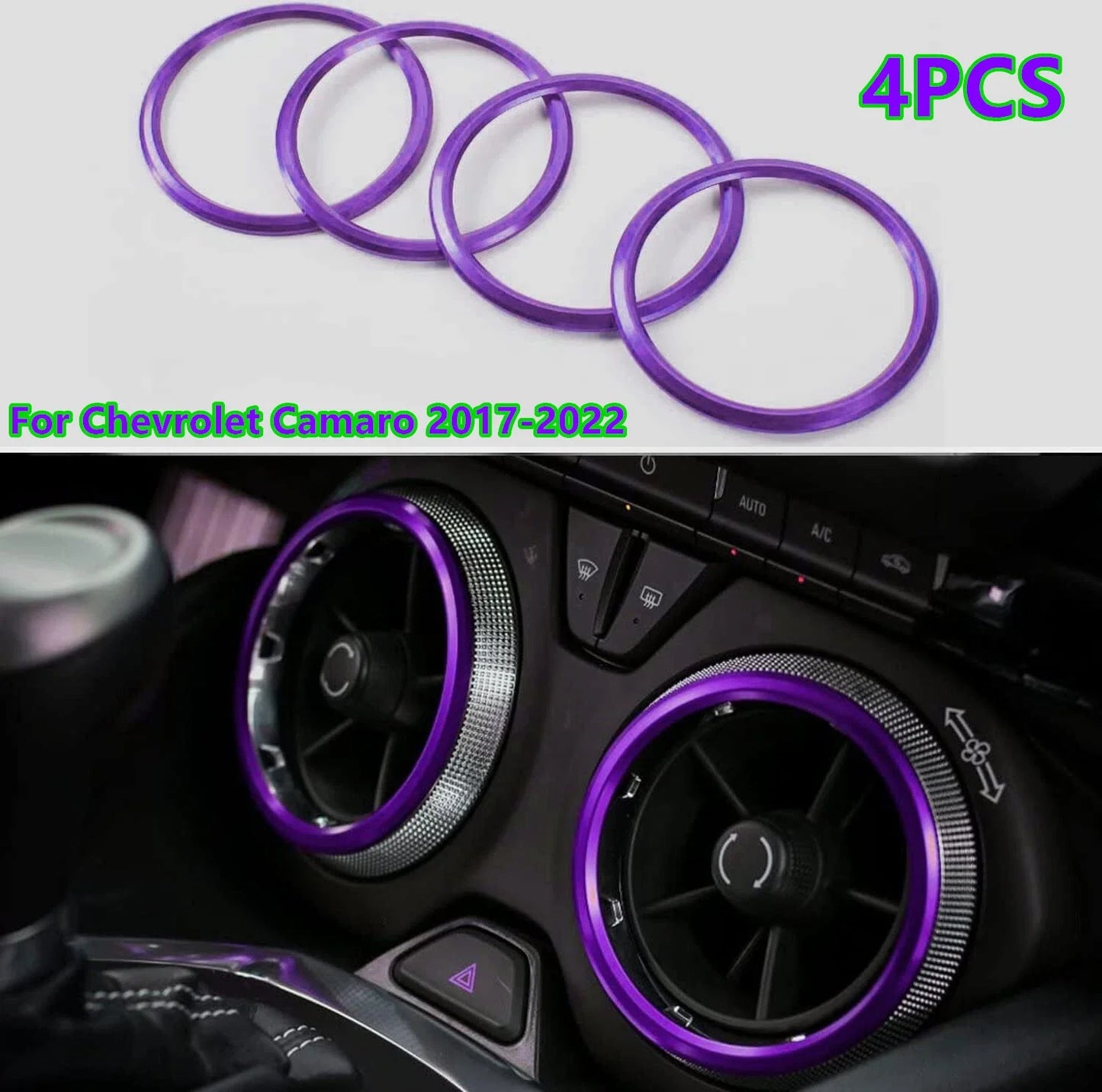 4X Purple Air Vent Outlet Ring Cover Trim for Chevrolet Camaro (2017–2022)