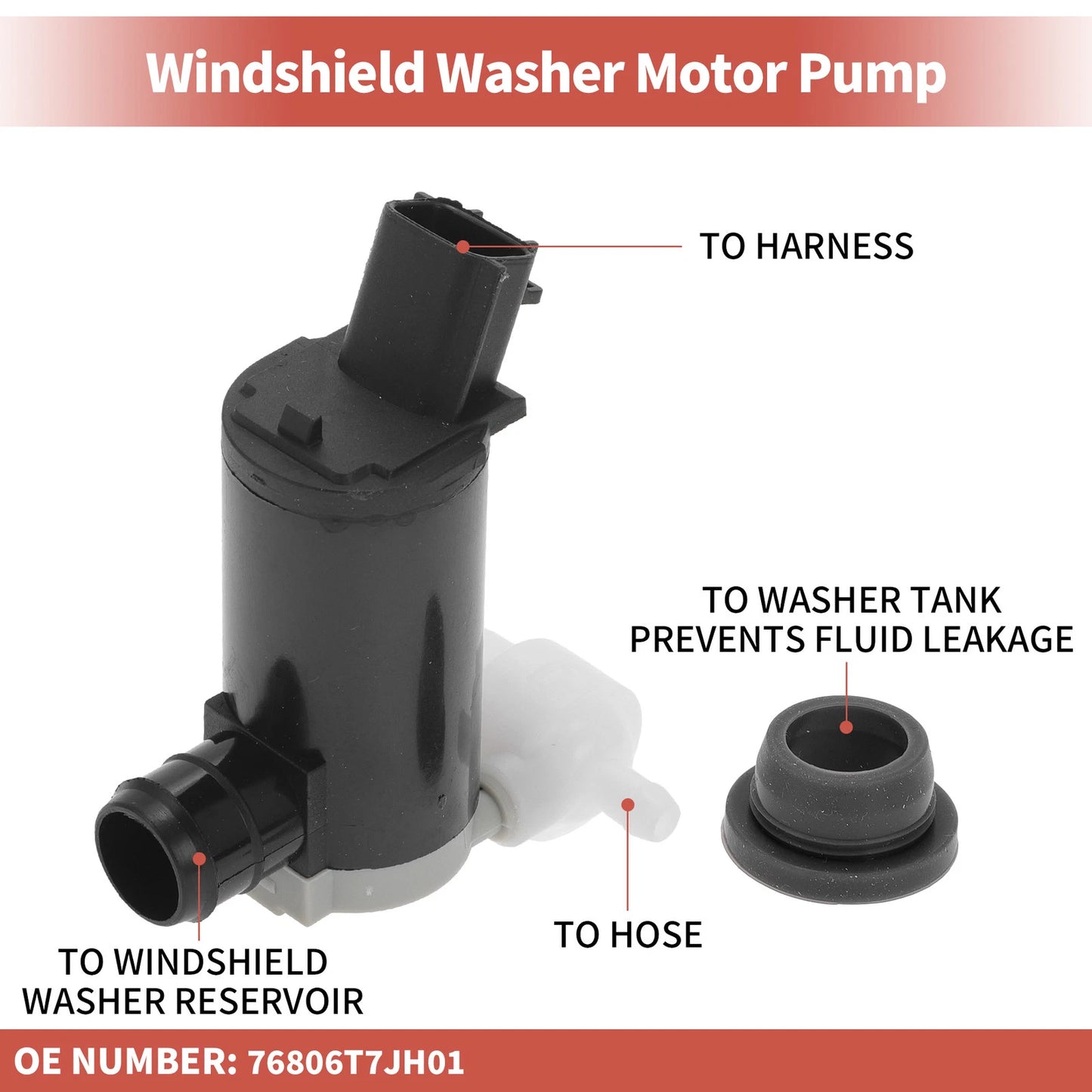 Windshield Washer Pump w/ Grommet for Honda HR-V (2016–2021) No. 76806T7JH01