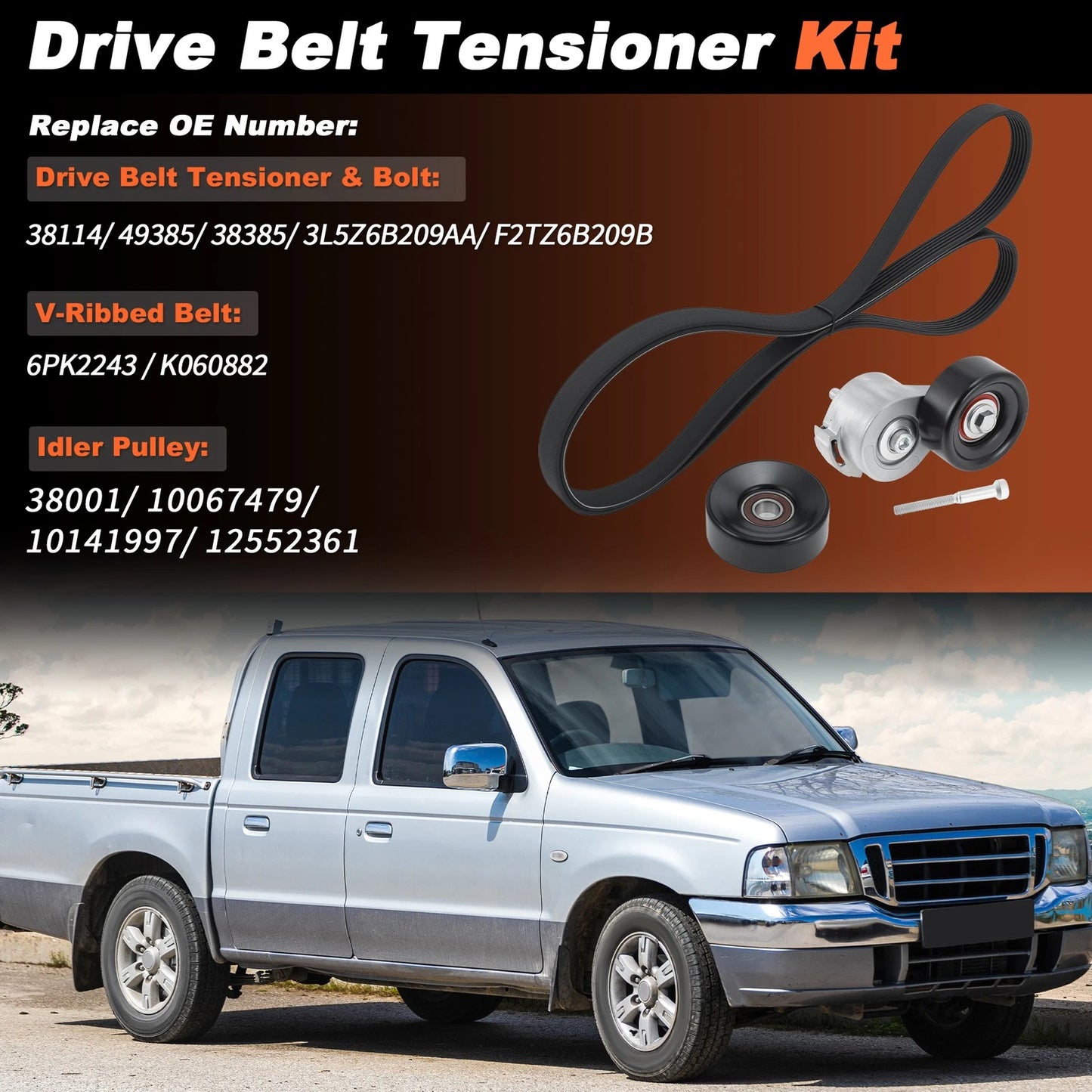 Drive Belt Tensioner w/ Idler Pulley for Ford Ranger, Mazda B3000 (1998–2009)