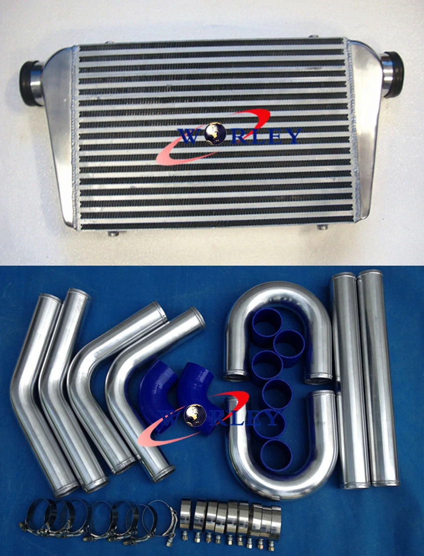 Intercooler with 3" Aluminium Piping & Silicone Hose Kit for Universal