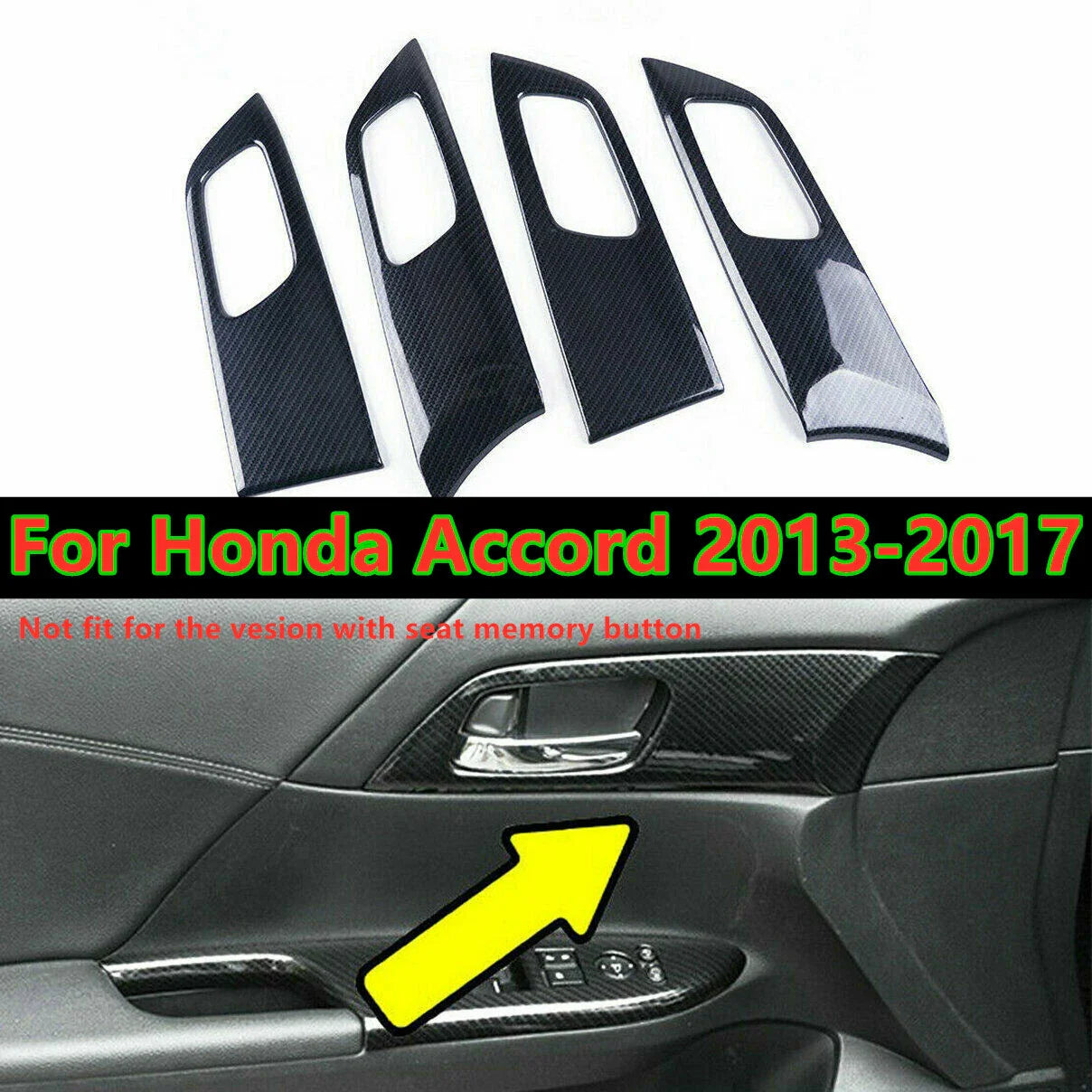 Inner Door Handle Panel Cover Trim 4Pcs for Honda Accord (2013–2017)