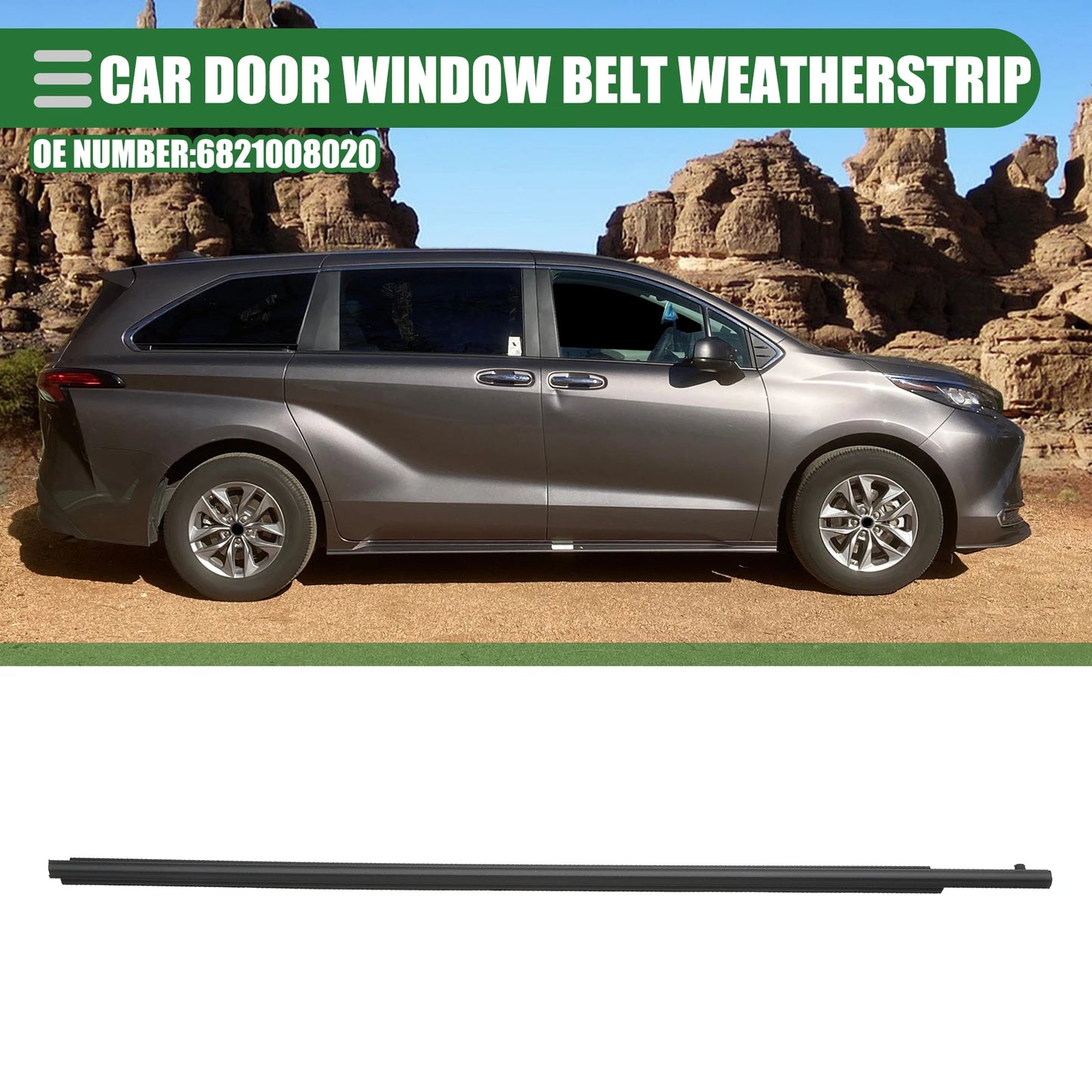 Front Right Door Window Belt Weatherstrip for Toyota Sienna (2011–2020) Black