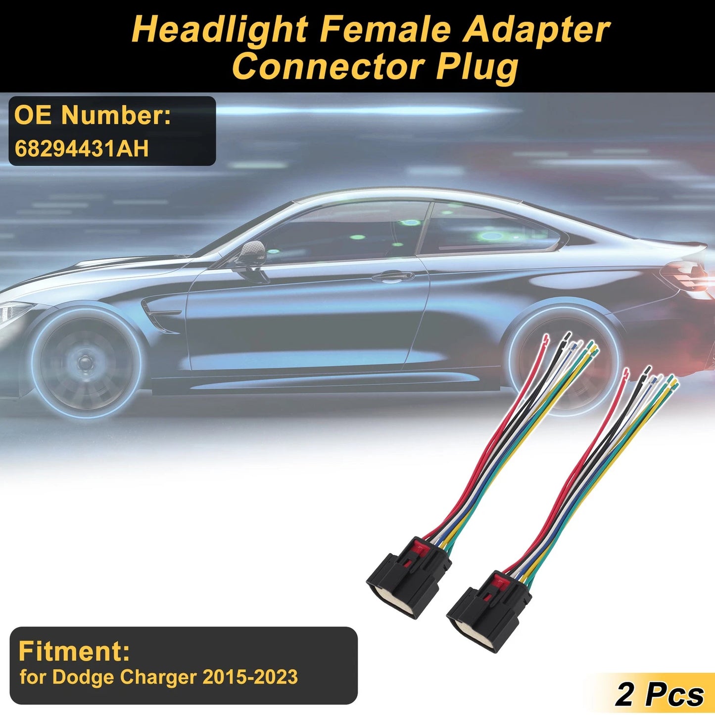 2X 12 Pin Headlight Connector Plug for Dodge Charger (2015–2023) No. 68294431AH