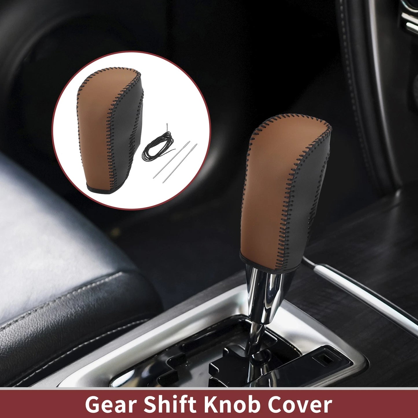 1Pc Gear Shift Knob Cover for Ford Fiesta (2009–2012) Brown Faux Leather
