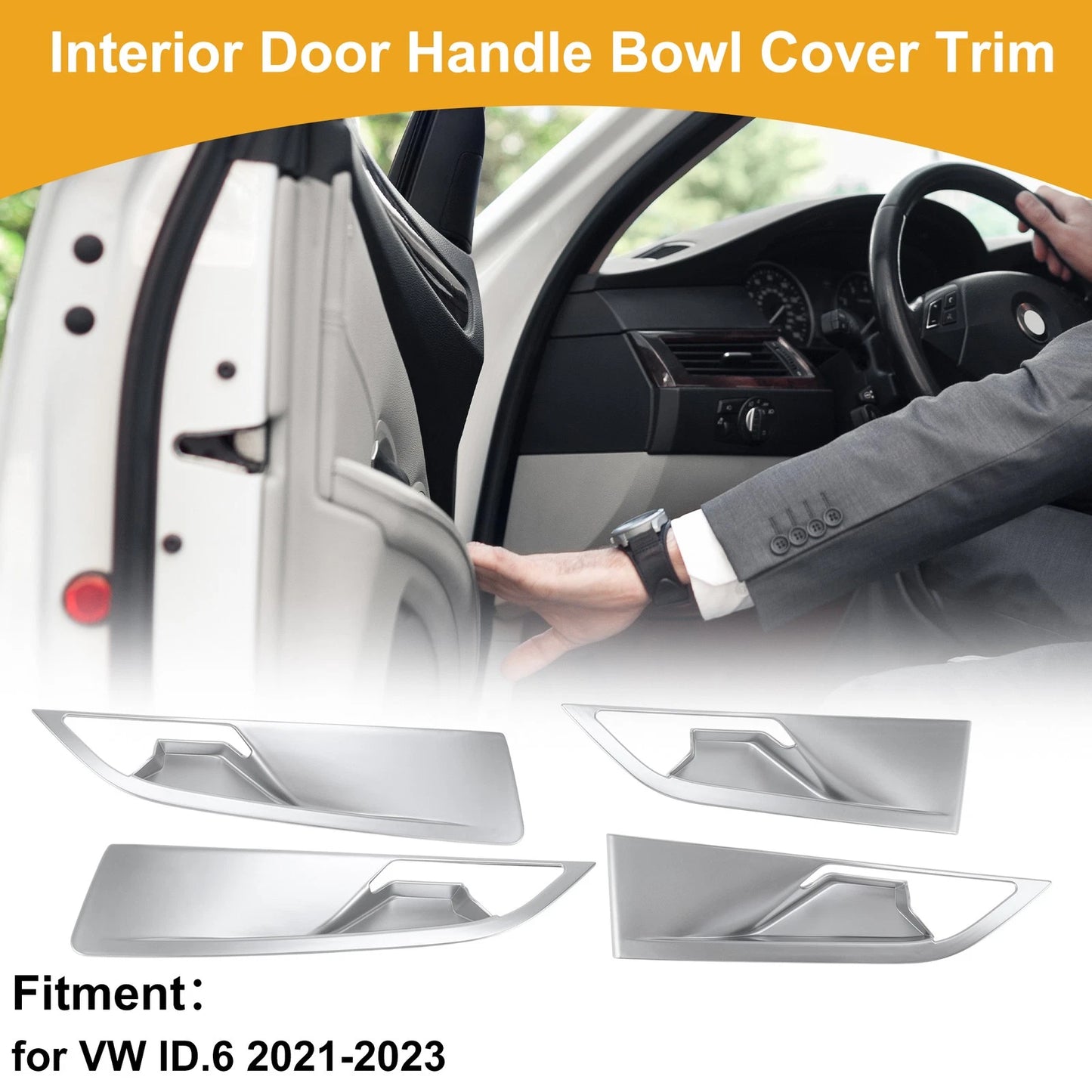Interior Door Handle Bowl Cover Trim for VW ID.6 (2021–2023) Silver Tone
