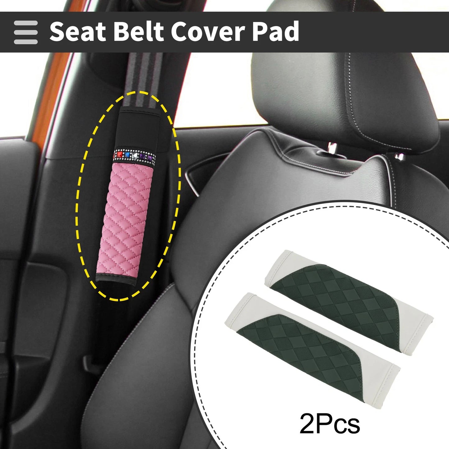 Set of 2 Green Faux Leather Seat Belt Cover Pads 22.5cm for Universal Fit