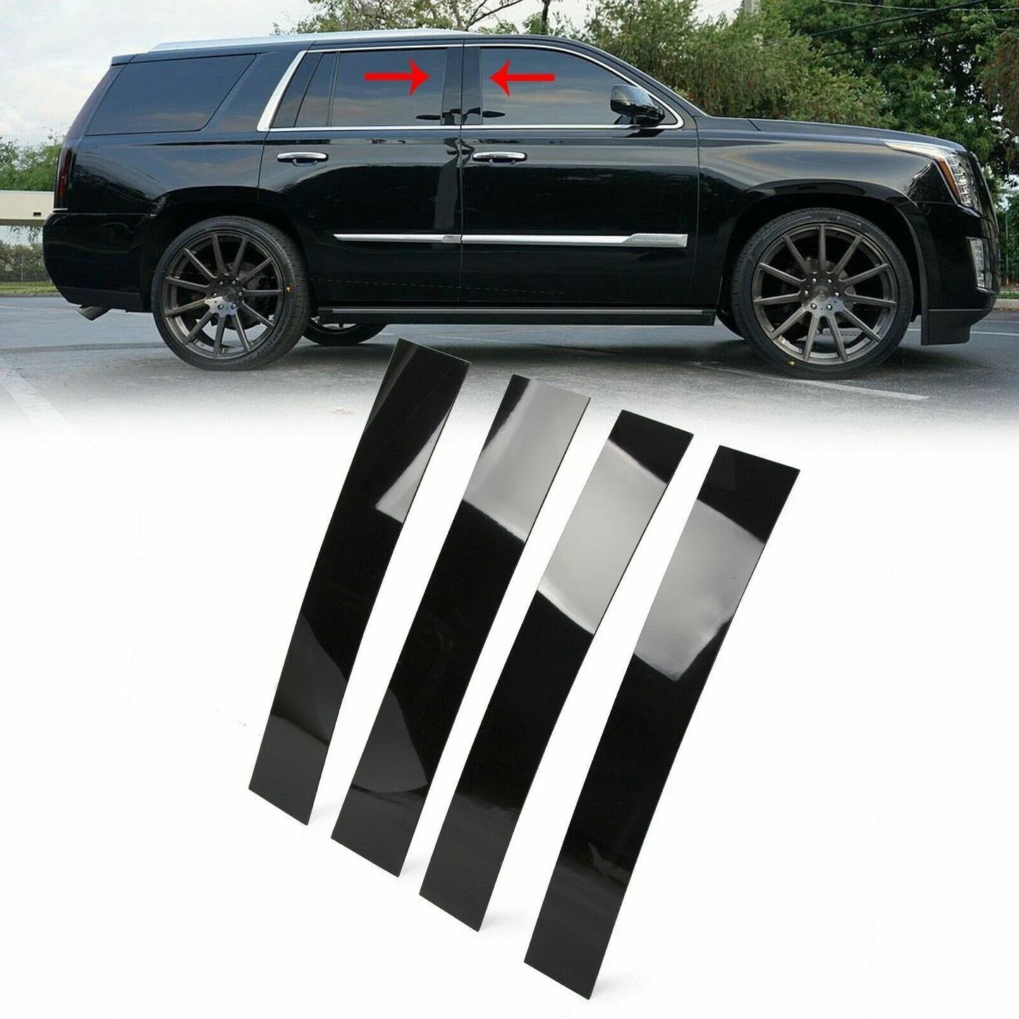 4pc Black Pillar Posts Door Trim Cover for Cadillac Escalade (2007–2014)