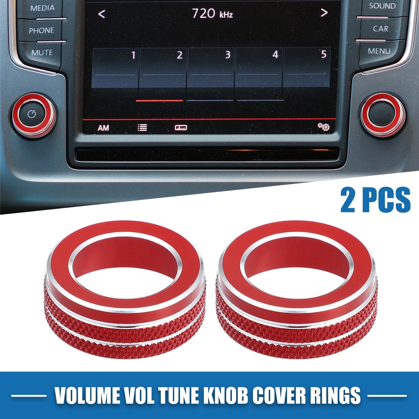 2X Volume Tune Knob Ring for VW Tiguan Taos Jetta Passat (Red)