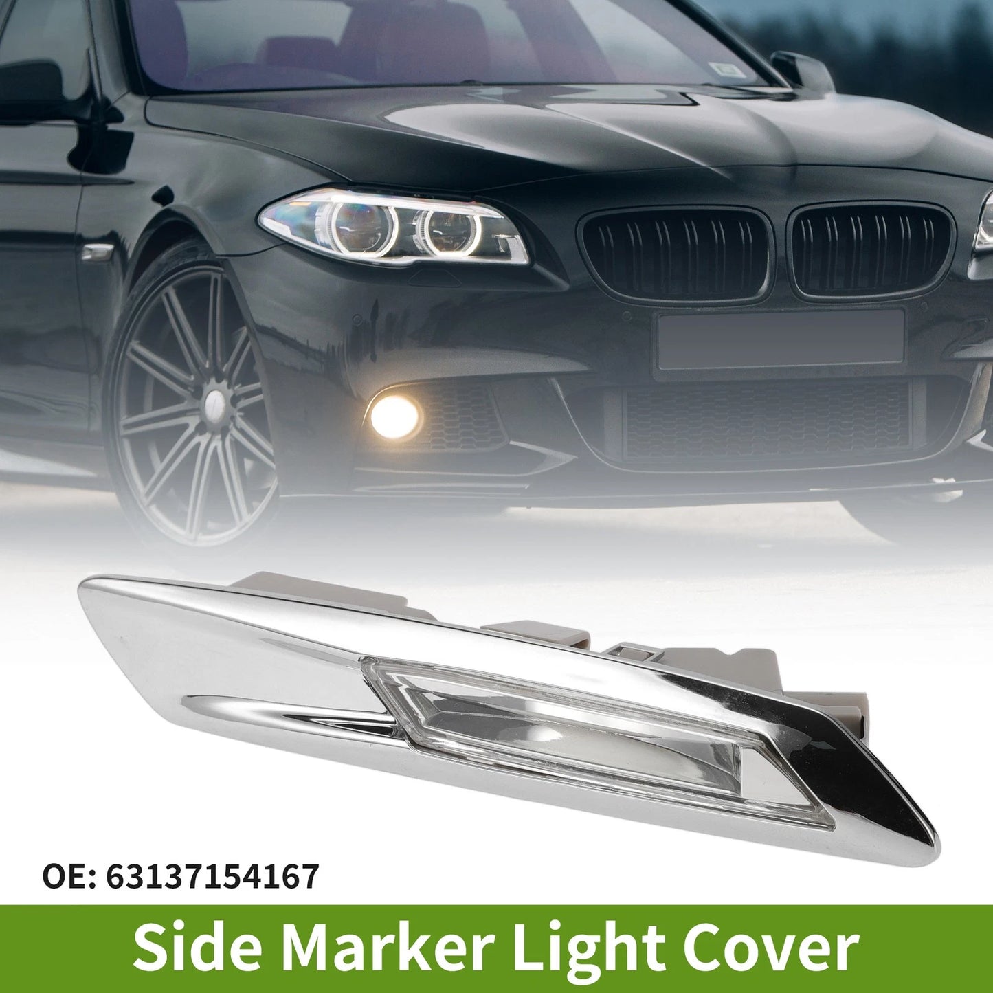 Left Side Marker Light Cover for BMW 535i (2011–2013) 63137154167 Silver Tone