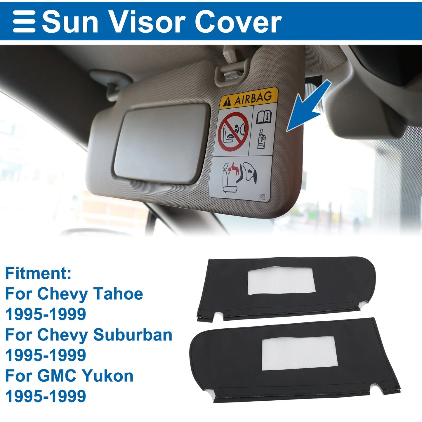 Sun Visor Cover Set for Chevy Tahoe (1995–1999) Left & Right Side Black