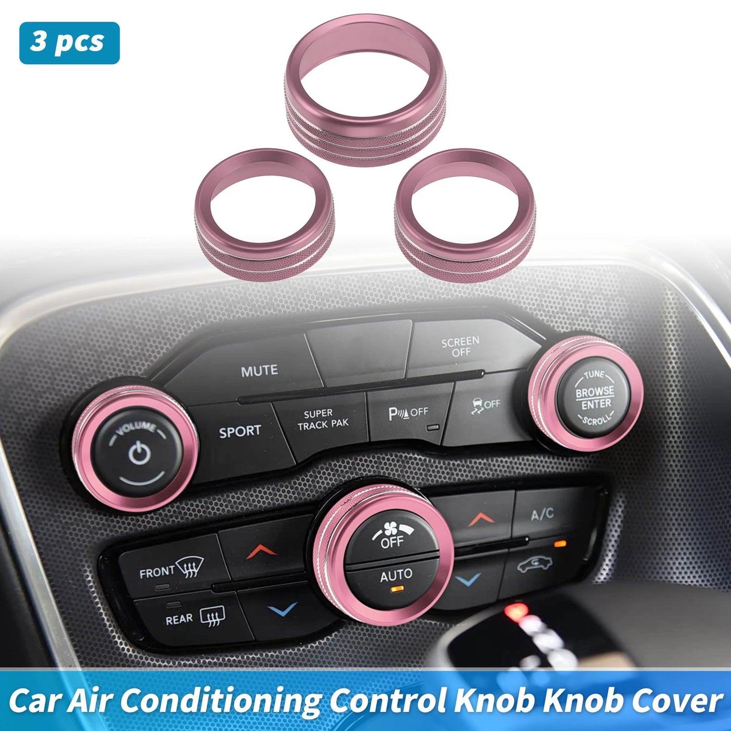 3 pcs Control Switch Knob Button Cover Trim Ring for Dodge Charger (2011–2023) Pink