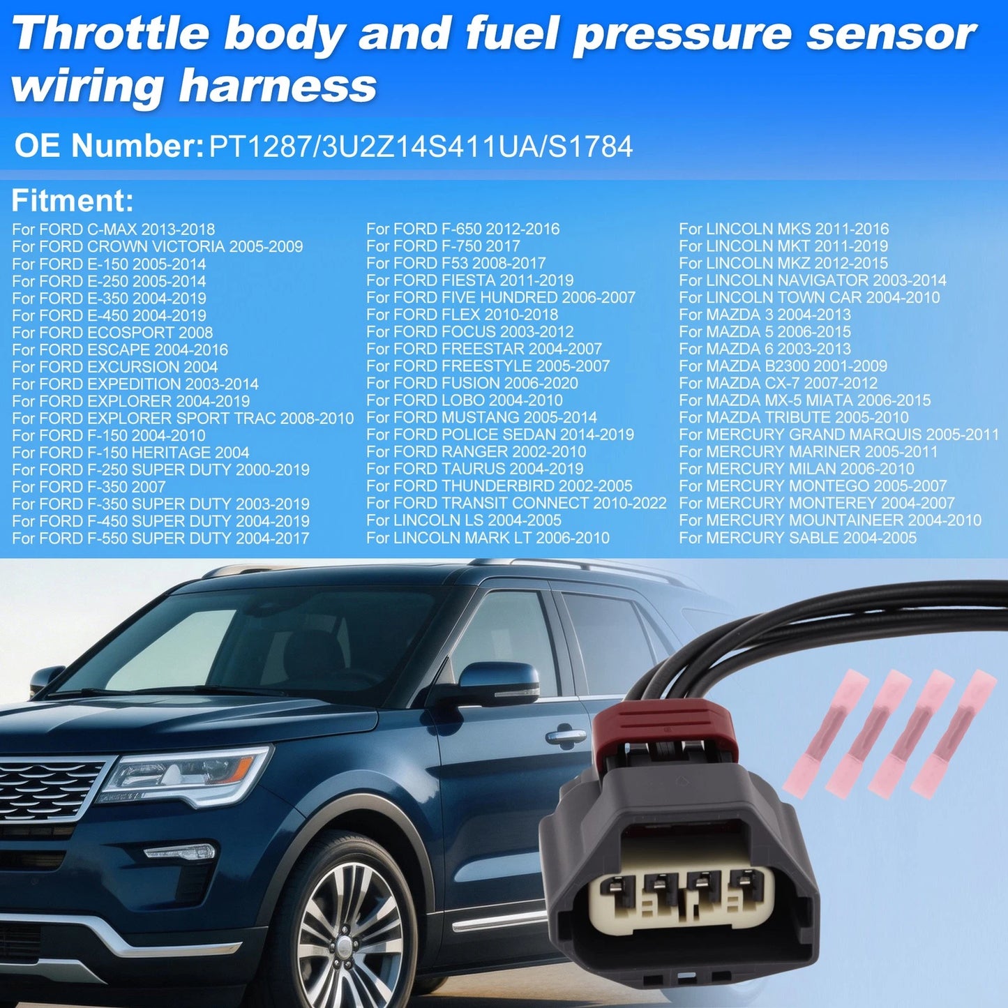 Fuel Rail Pressure Sensor Connector Pigtail for Ford C-Max (2013–2018) No.PT1287