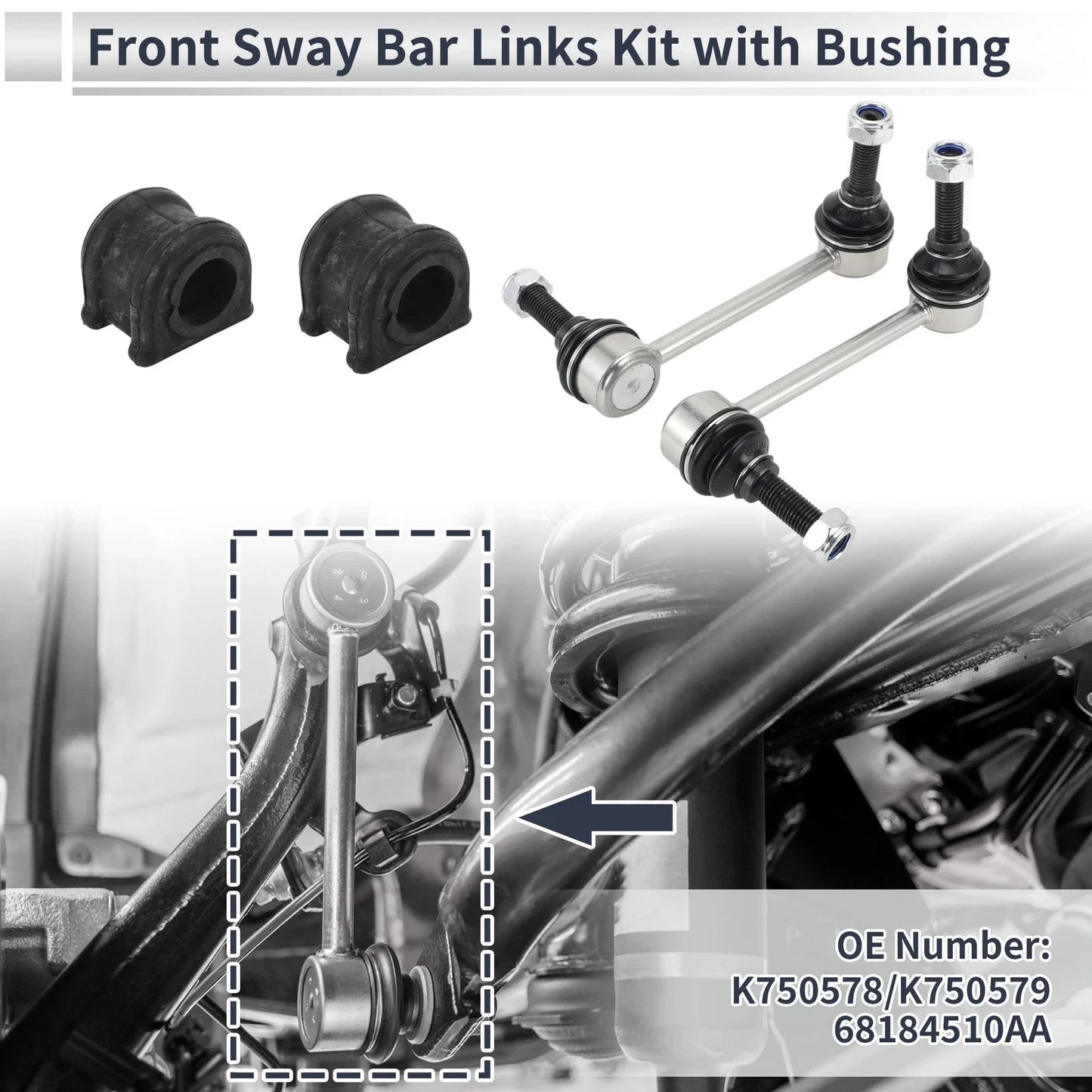 Front Stabilizer Bar Links 2 x Pcs Bushing for Jeep Grand Cherokee (1999-2004)
