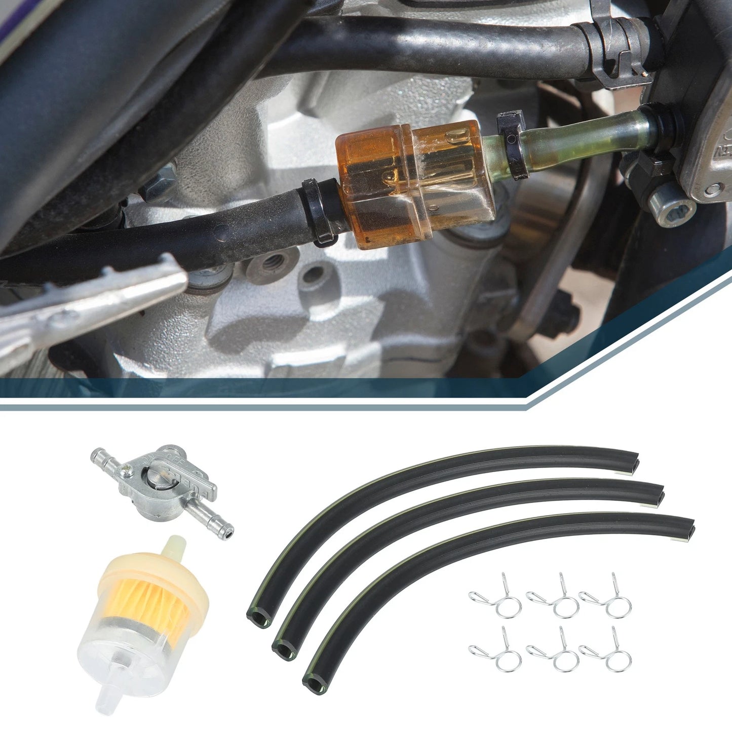 Fuel Hose Kit with Filter & Clamps for Moto (Adjustable)