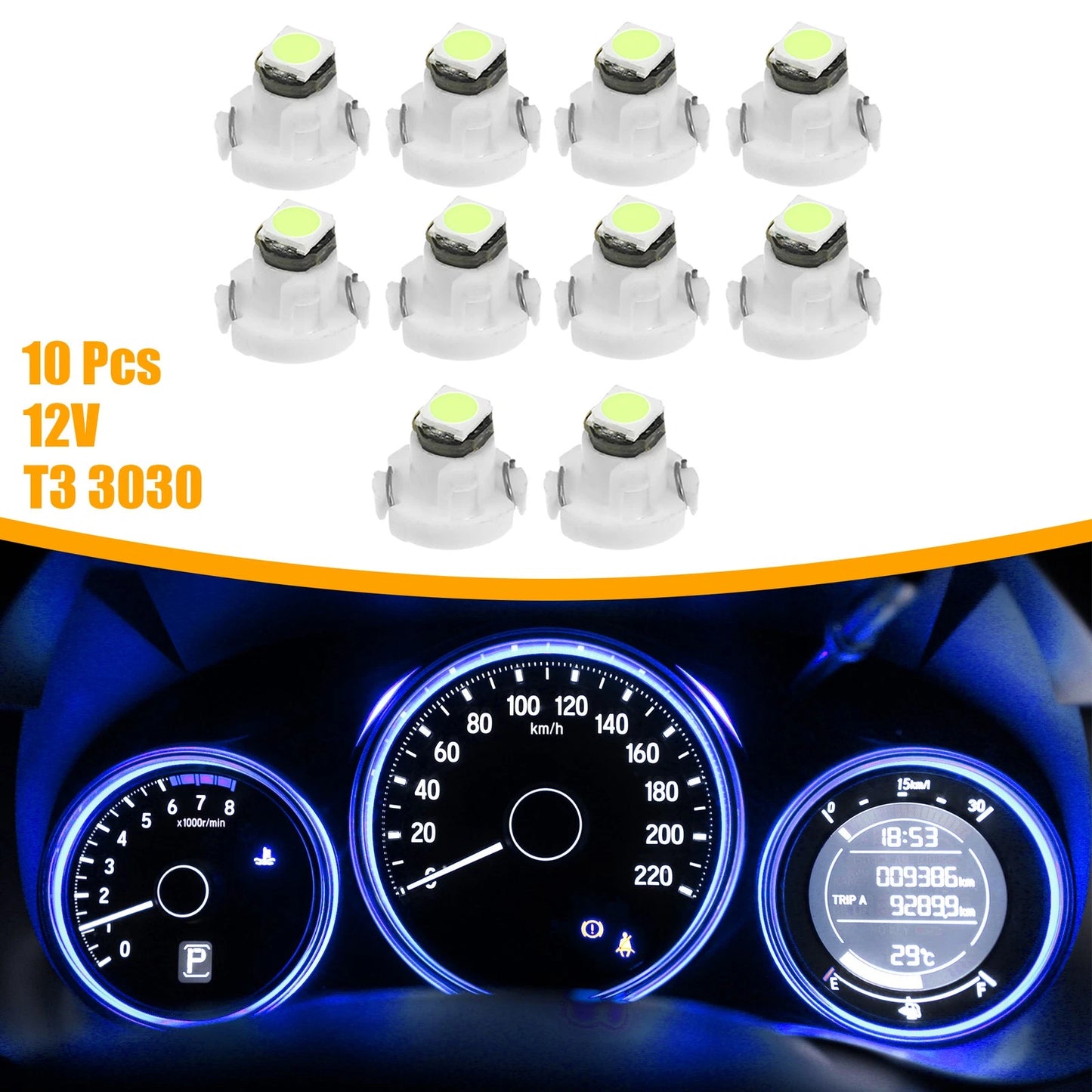 10pcs T3 3030 LED Bulbs for Car Interior Instrument Panel (12V)