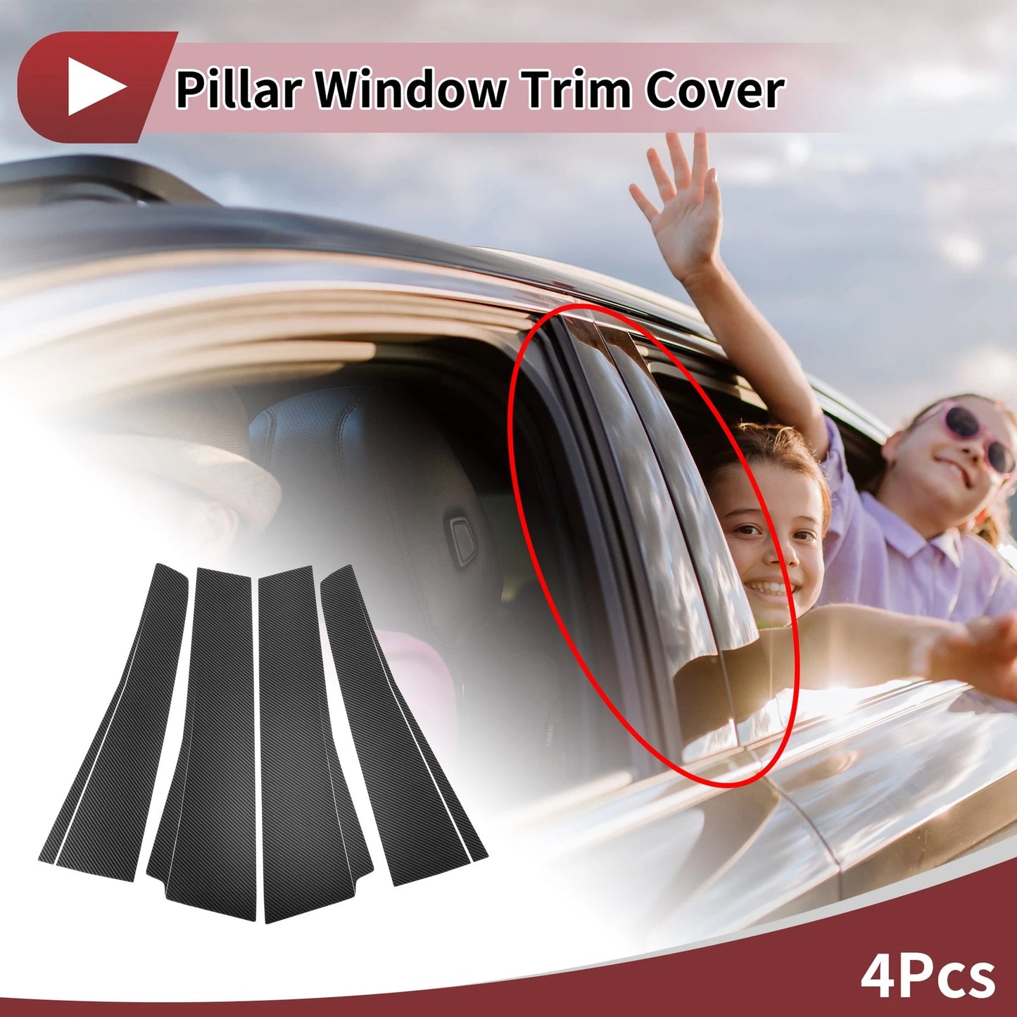 Set of 4 Car Door Pillar Window Trim for Toyota Alphard (2015–2023) Carbon Fiber