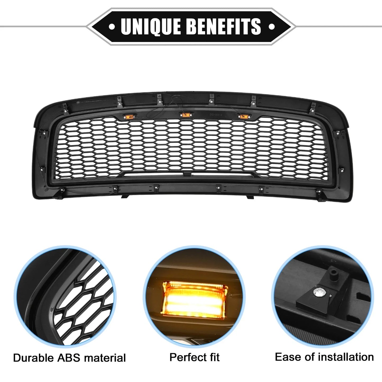 Front Grille Assembly with LED Lights for Dodge Ram 3500 (2010) Gloss Black