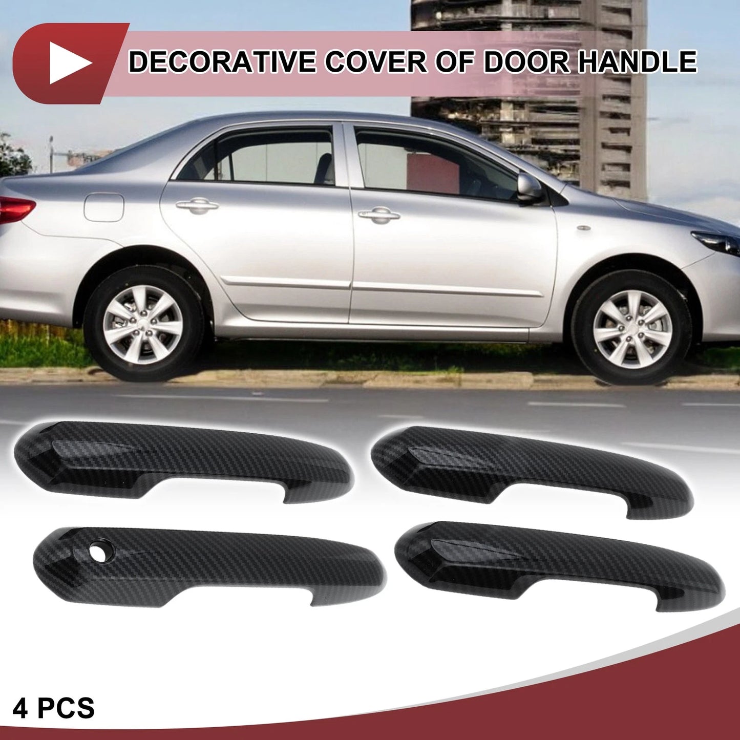 Set of 4 Car Door Handle Covers for Toyota Rav4 (2019–2024) Carbon Fiber