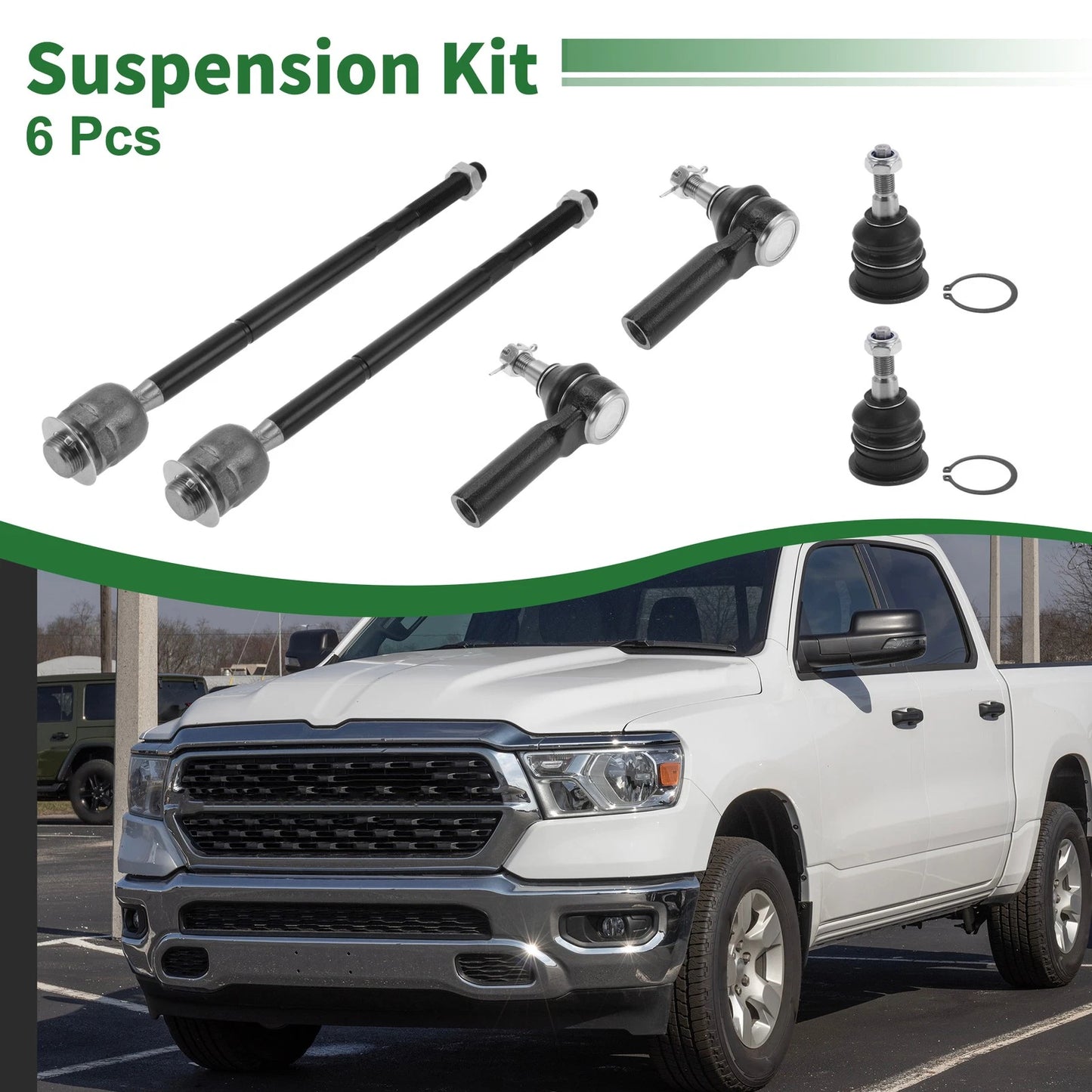 6pcs Front Suspension Kit Inner Outer Tie Rod End Upper Ball Joint for Ram 1500 (2009–2018)