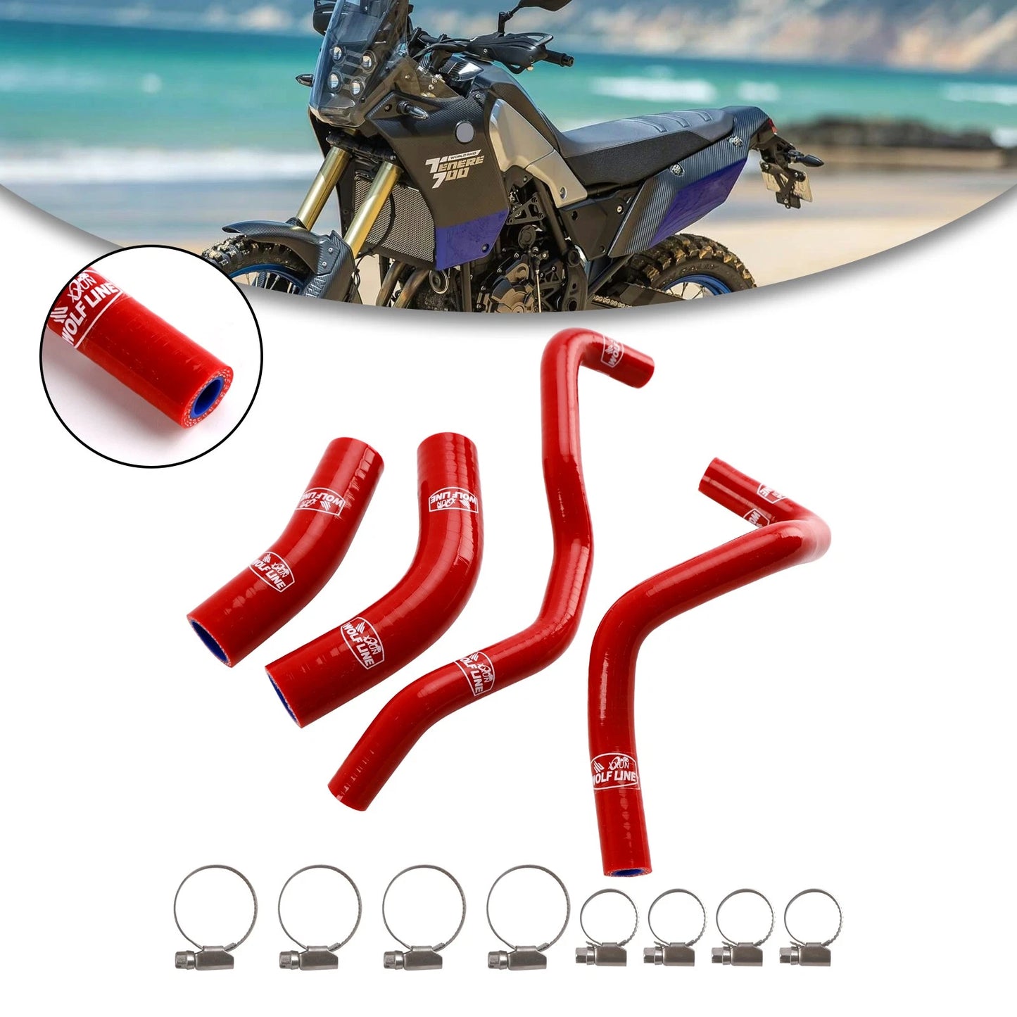 Silicone Radiator Cooling Hose Kit for Yamaha Tenere 700 (2019–2024) Red