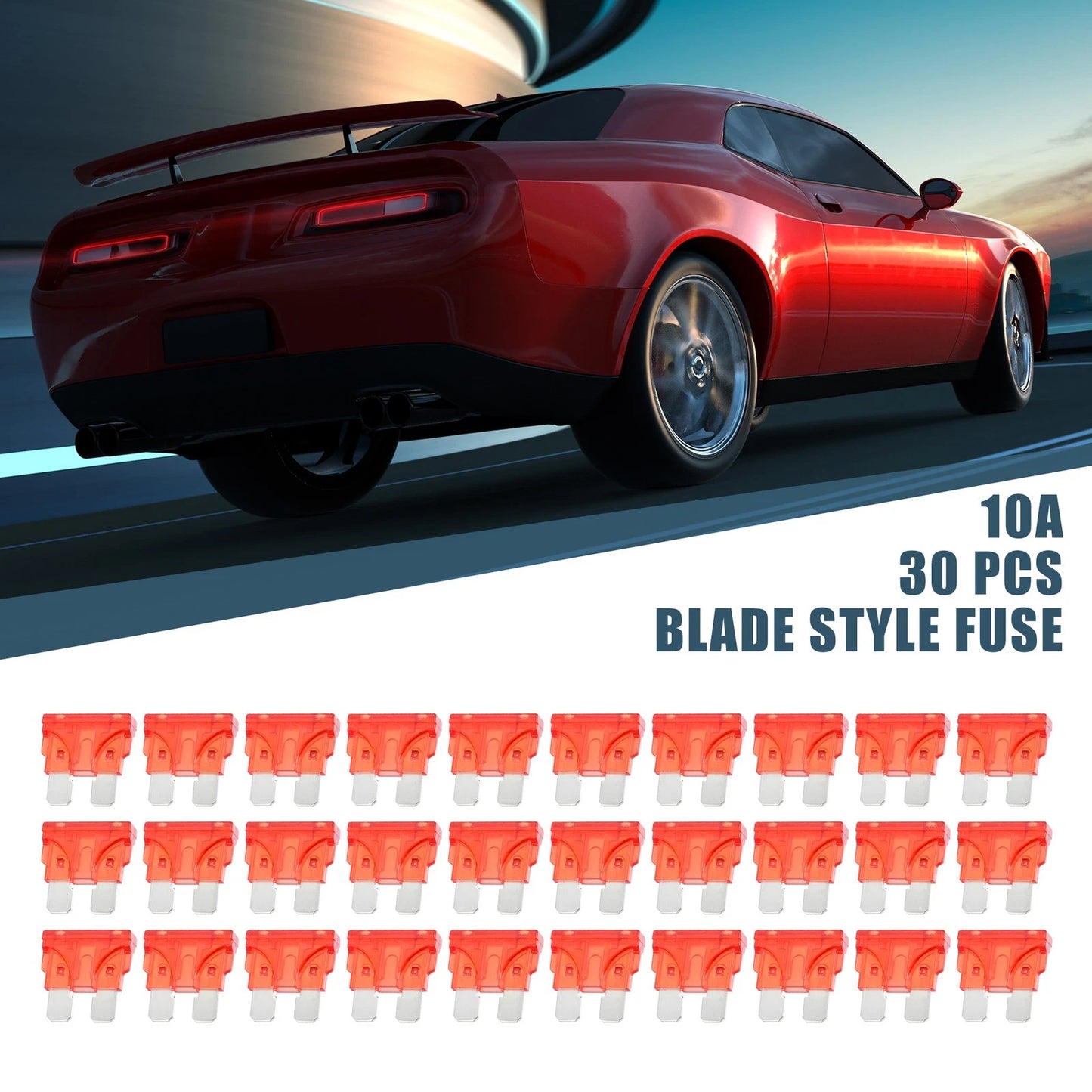 30pcs 10A Medium Blade Style Fuses for Automotive Car Boat